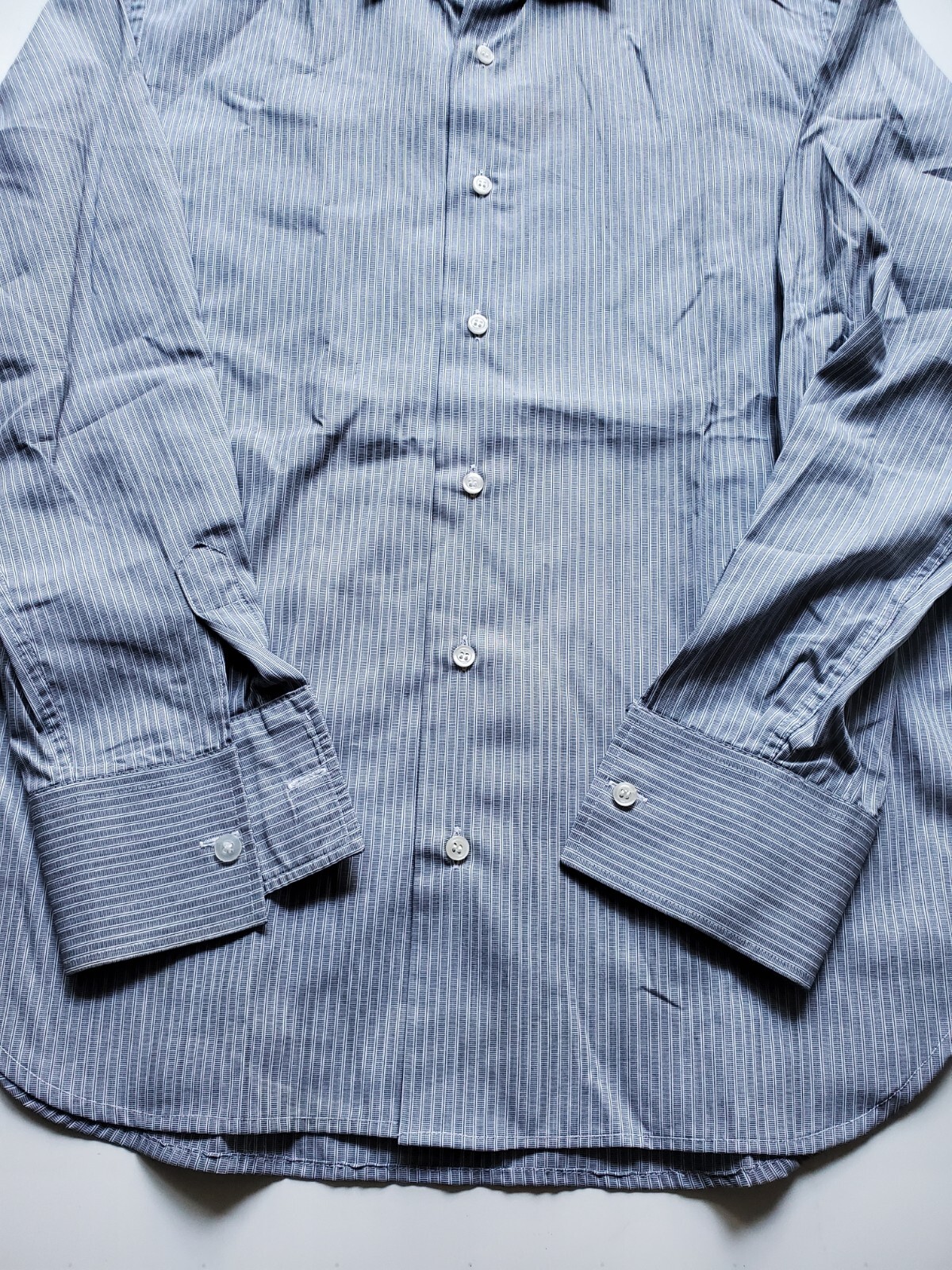 Ingraui Button Up Shirt Medium Gray with White Stripes Convertible Cuffs. Italy