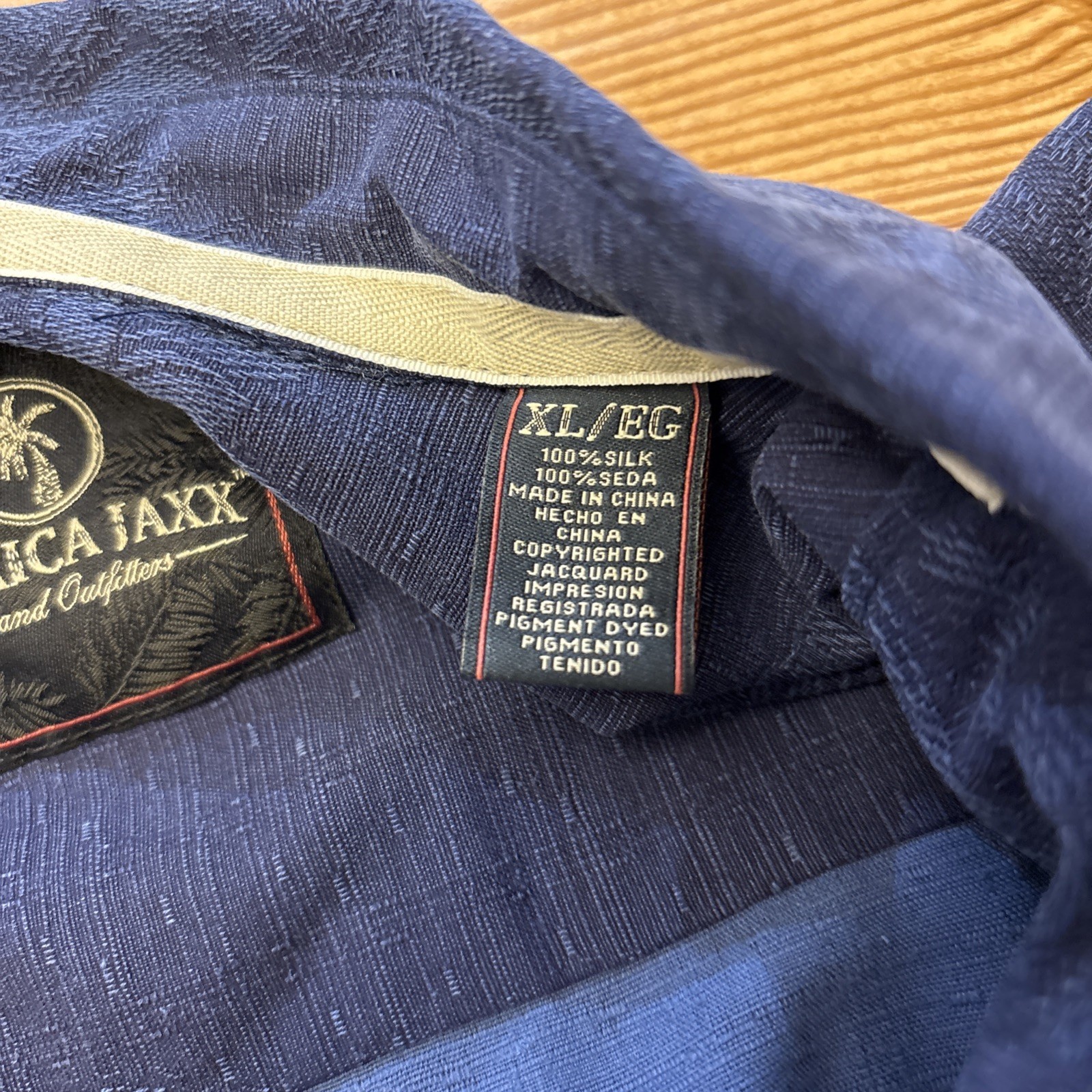 Jamaica Jaxx Short Sleeve 100% Silk Deep Blue Hawaiian Shirt Size XL