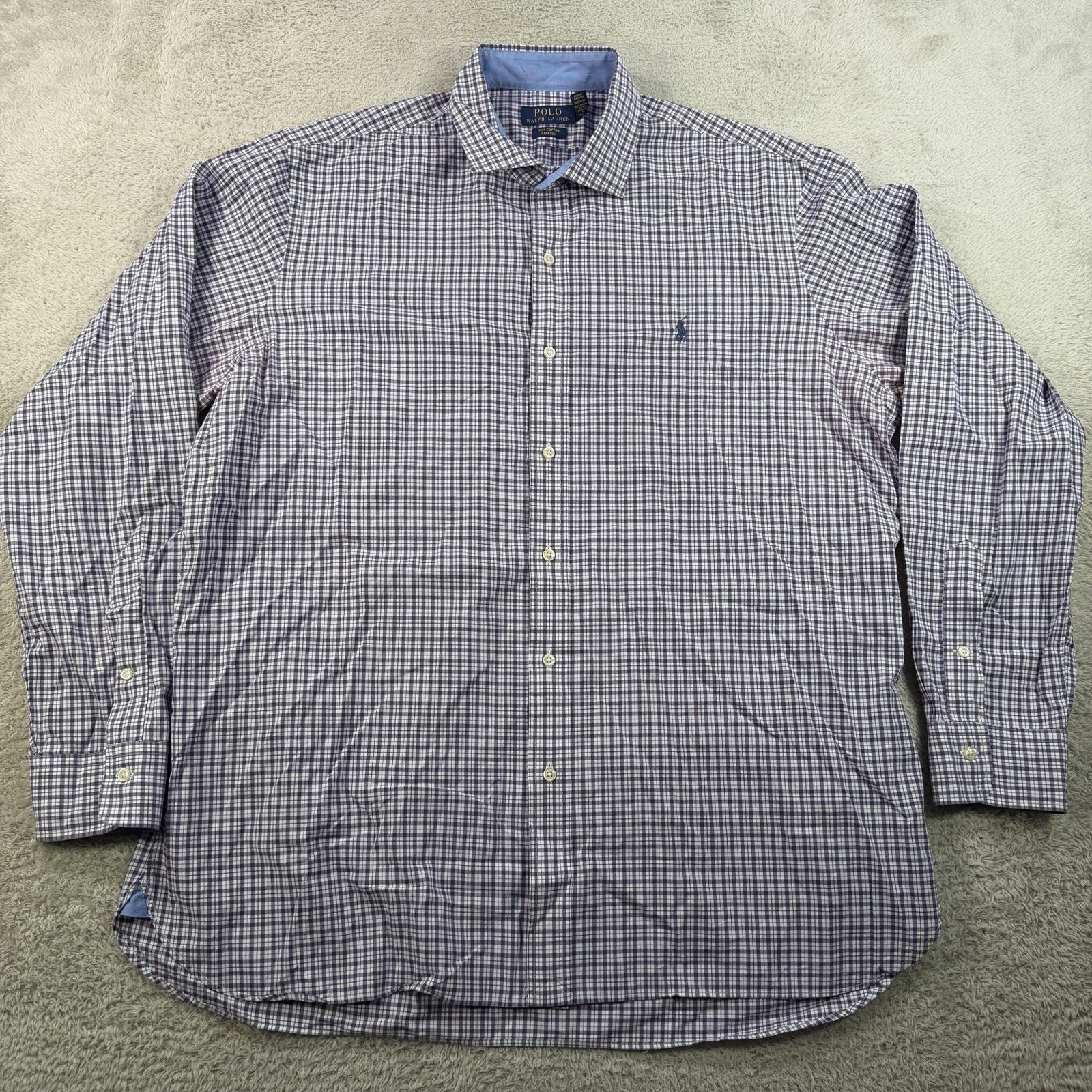 Polo Ralph Lauren Shirt Mens XL Purple Check Cotton Stretch Button Down Pony