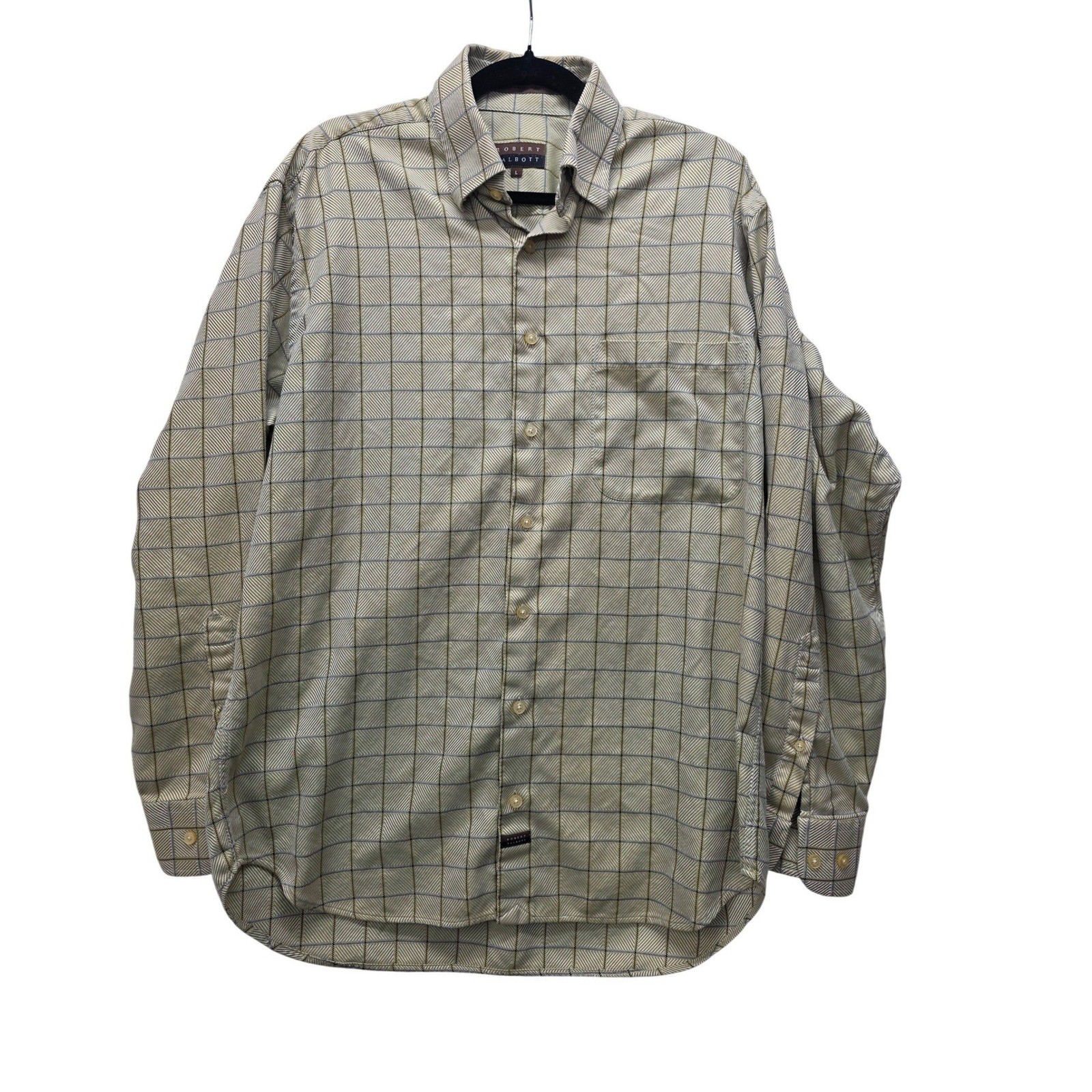 Robert Talbott Mens Large Tan Green Check Herringbone Button Down Shirt L Turkey