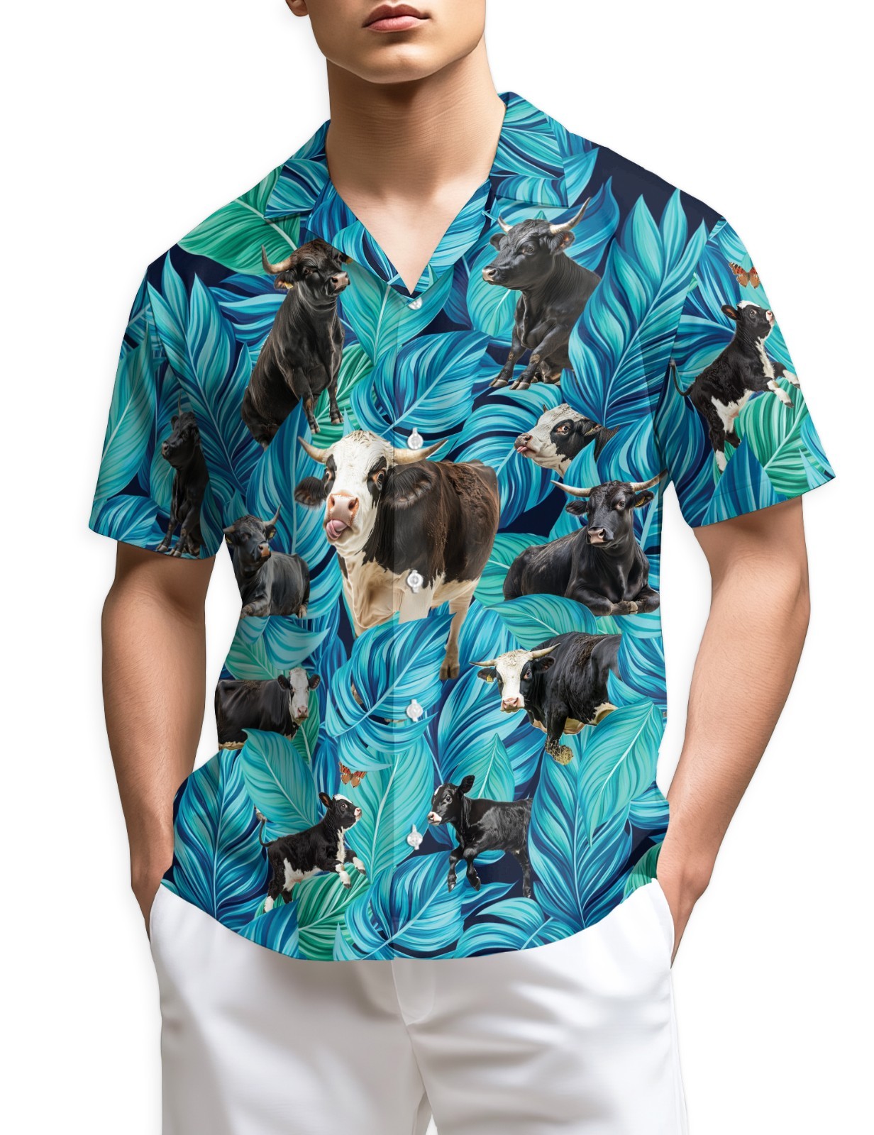 Hereford Cattle Hawaiian Shirt Cow Lover Farm Aloha Summer Gift