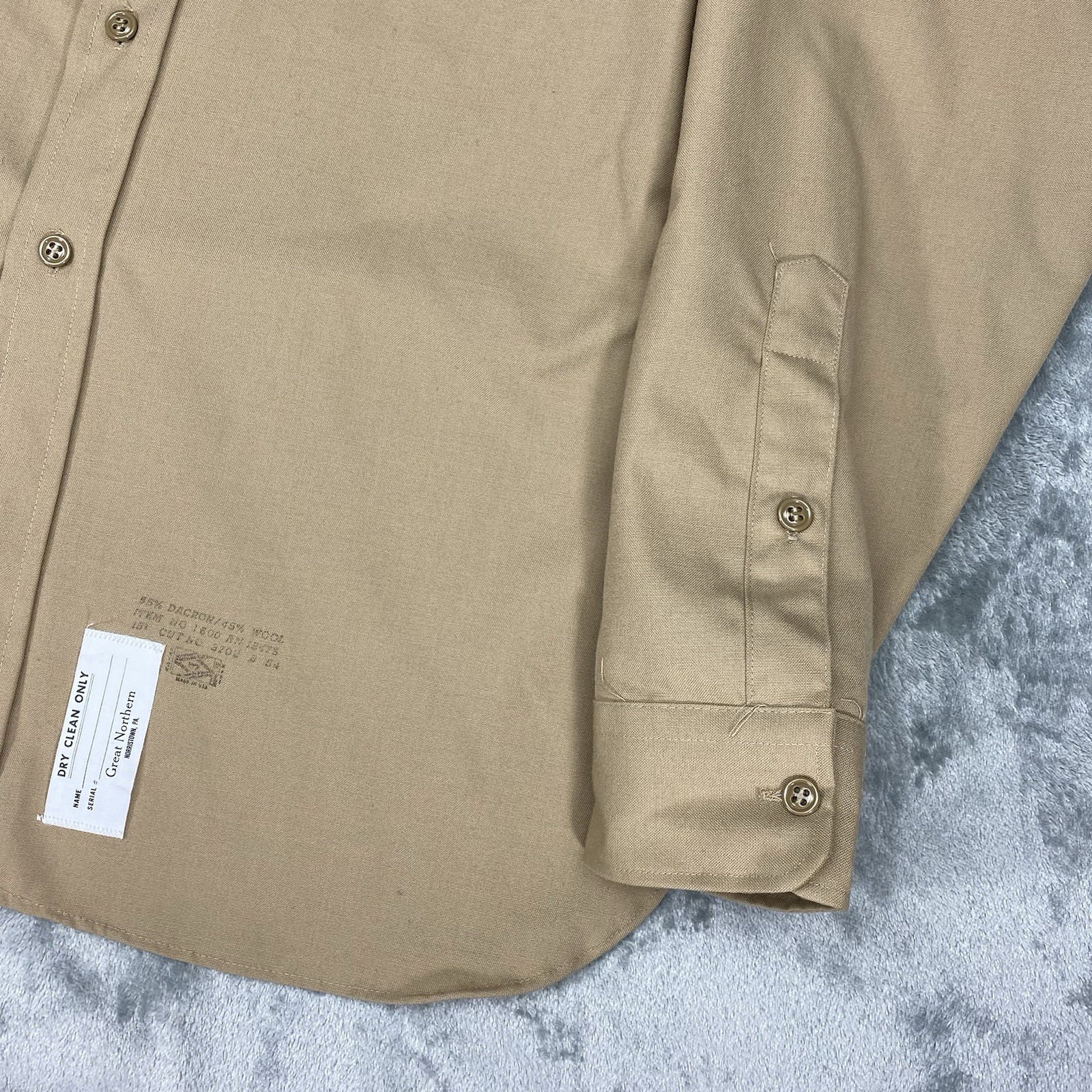 Vintage Military Shirt Mens Size L Tan 70s Wool Dacron USMC Button Up Union Made