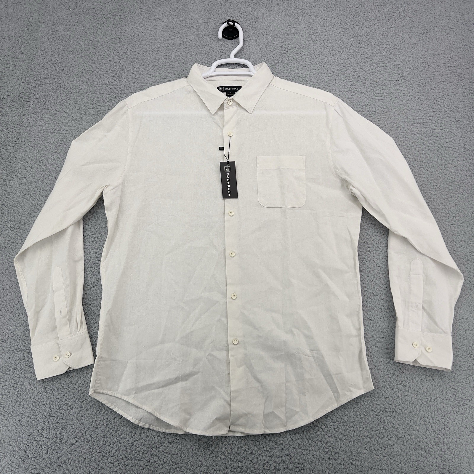 BachRach Mens XL White Balboa Casual Linen Cotton Shirt Beach Wedding Roll Up