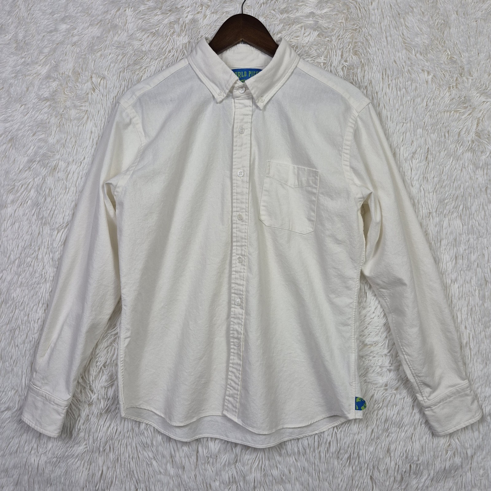 Mister Green World Piece Hemp Blend Ivory Oxford Button Down Shirt Mens L