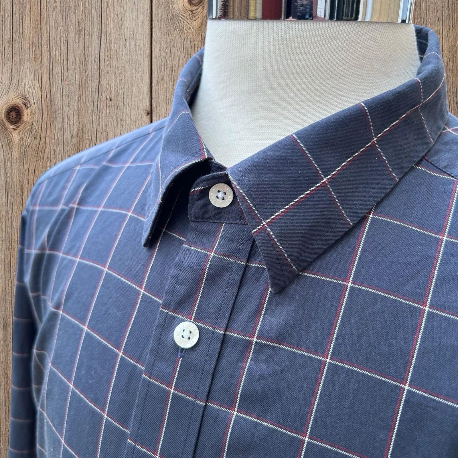 R M Williams Shirt Dark Blue Check Longhorn Mens XXL cotton Button Cuff