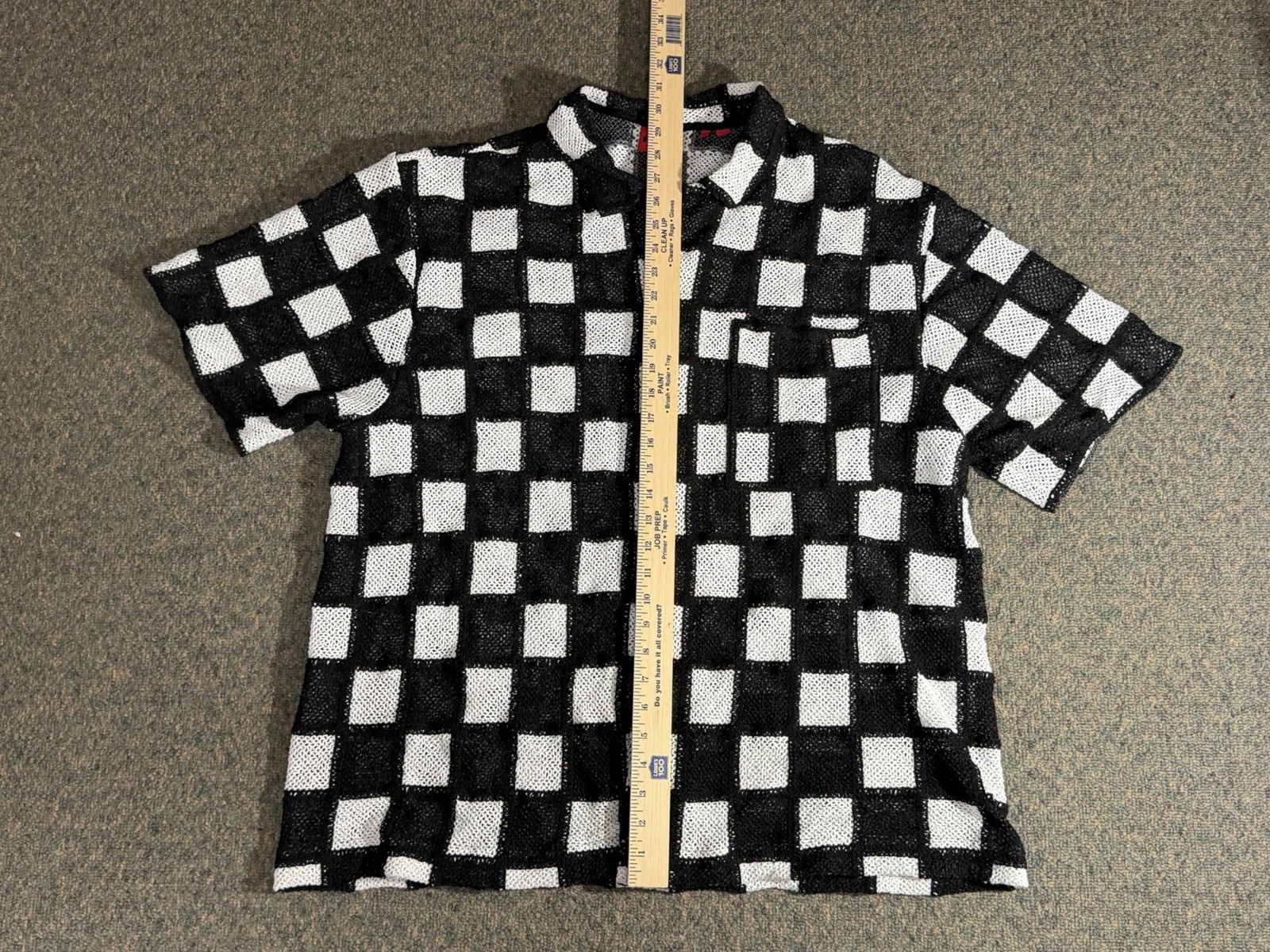 Hugo Boss Egeeno Button Up Shirt Men’s XL Crochet Knit Oversized Black/White