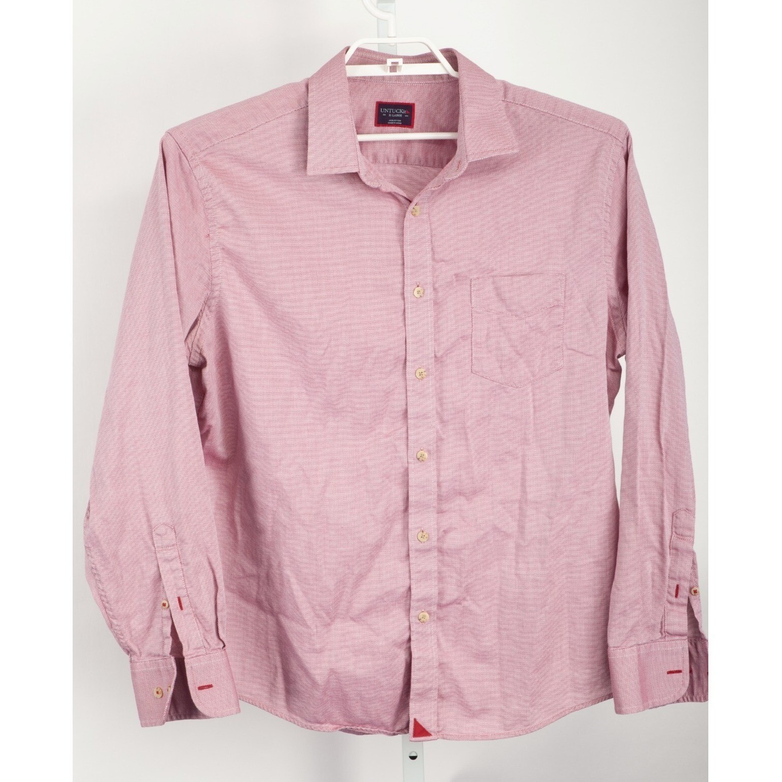 UNTUCKit Redwood Shirt Mens XL Red White Micro Pattern Long Sleeve Button Down