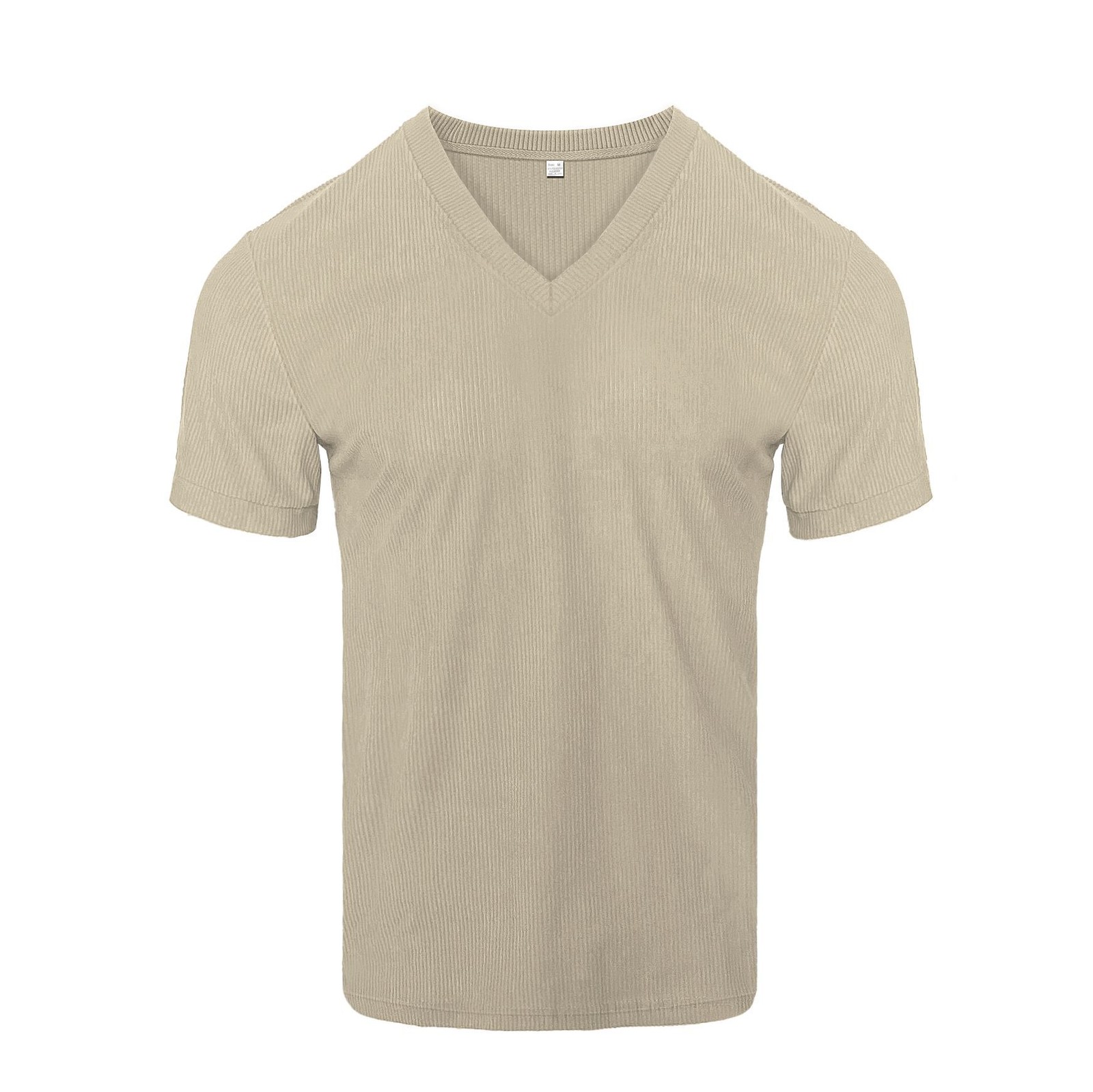 Men’s summer V-neck corduroy short sleeve solid color slim fit casual T-shirt