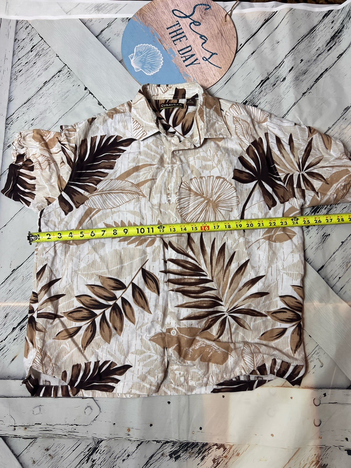 Cubavera Men’s XL Linen Rayon Woven Hawaiian Tropical Floral Button-Up Shirt