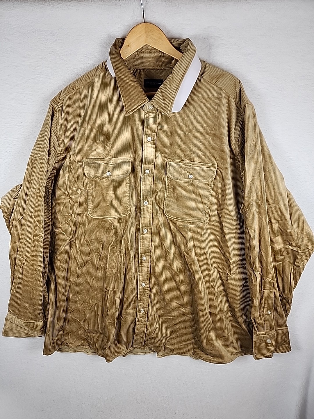 Proper Cloth 4XL Corduroy Shirt Stretch Button Up Long Sleeve Tan Pockets NWOT!