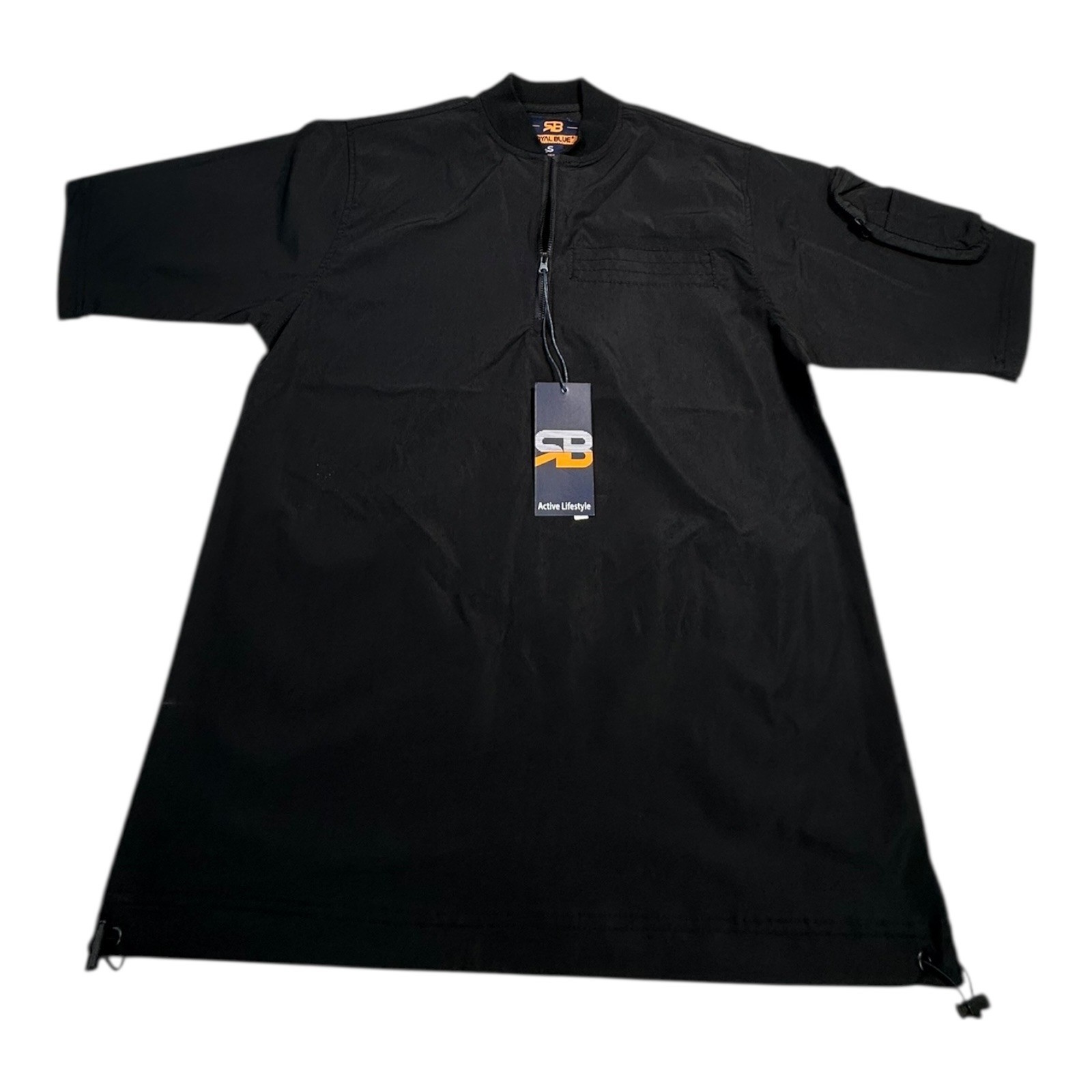 Royal Blue Men Short Sleeve Zipper Pocket Design USA Active Black Shirt S
