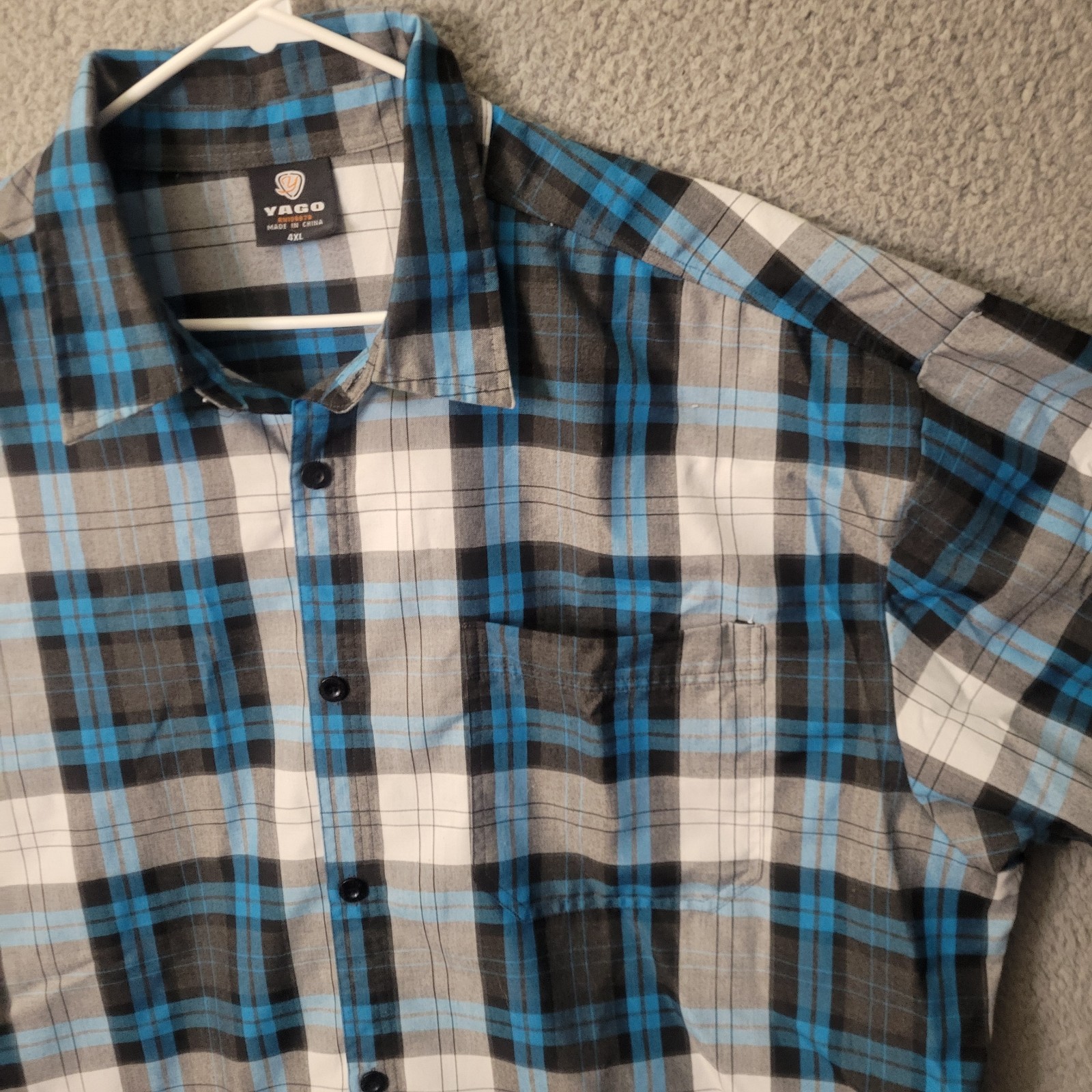 Yago Shirt Mens XXXXL Blue Black Plaid Short Sleeve Button Front Casual 4XL
