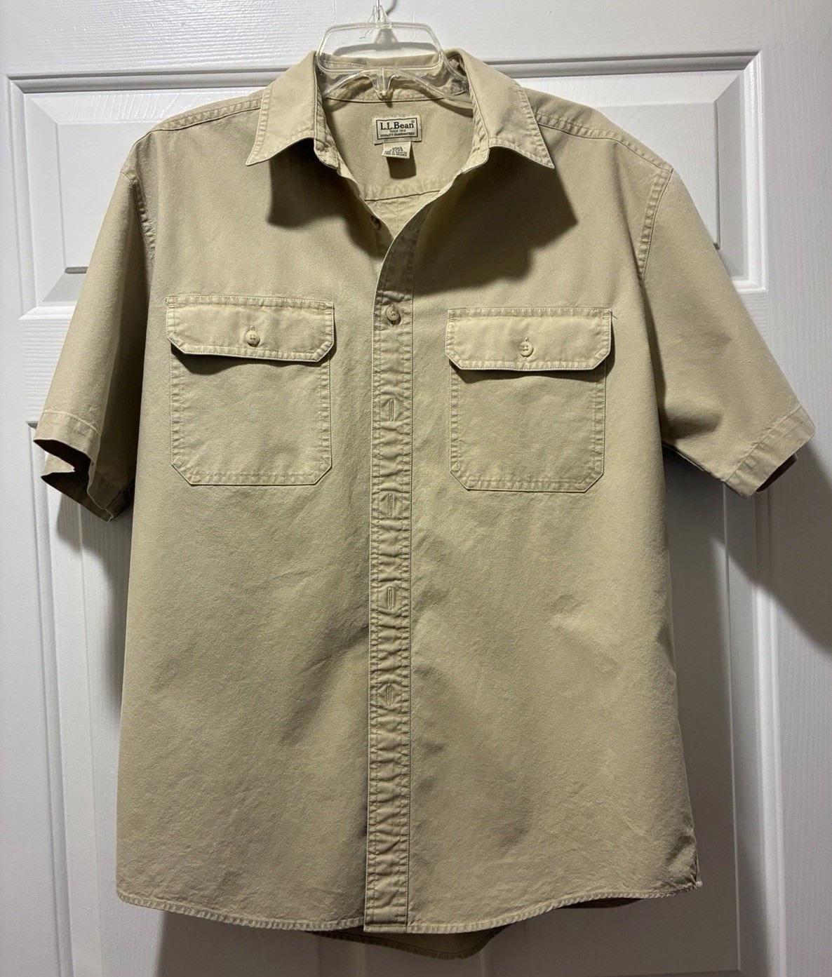 L.L. Bean Men’s M Sun Washed Beige Short Sleeve Canvas Shirt Button-Up Malaysia
