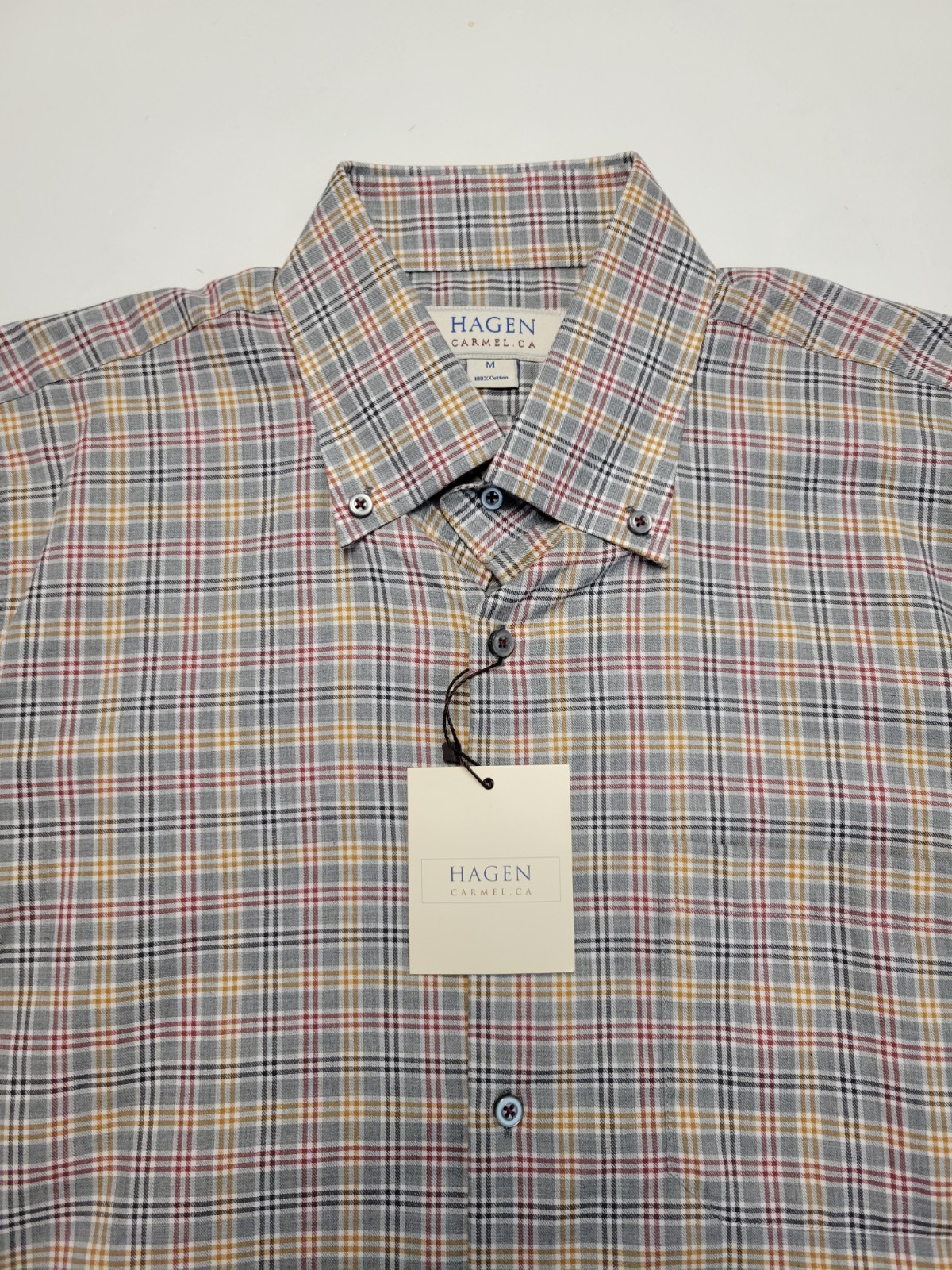 $230 NEW Hagen Button Sport Shirt CARMEL FIT Men MEDIUM M Gray Multicolor CHECK