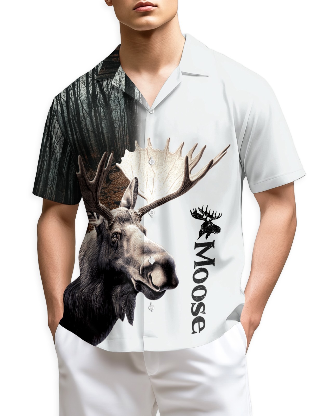 3D Moose Hawaiian Shirt Wildlife Animal Tropical Aloha Summer Wear