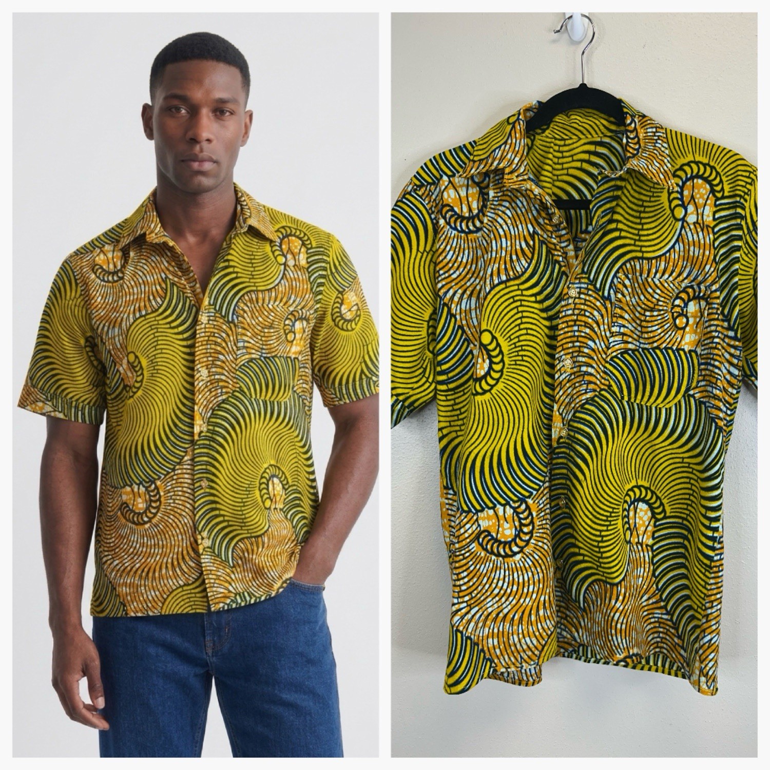 Swirl Colorful Button Up Shirt Tribal Artsy Boho Hippie Size L/Xl Patterned Art