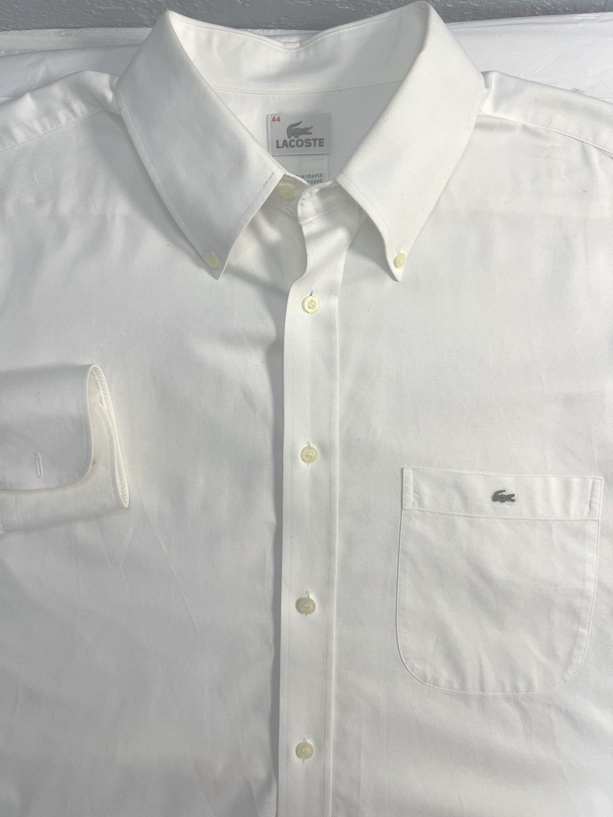 Lacoste Men’s White Button Down Cotton Size 44 Made in Hong Kong Vintage