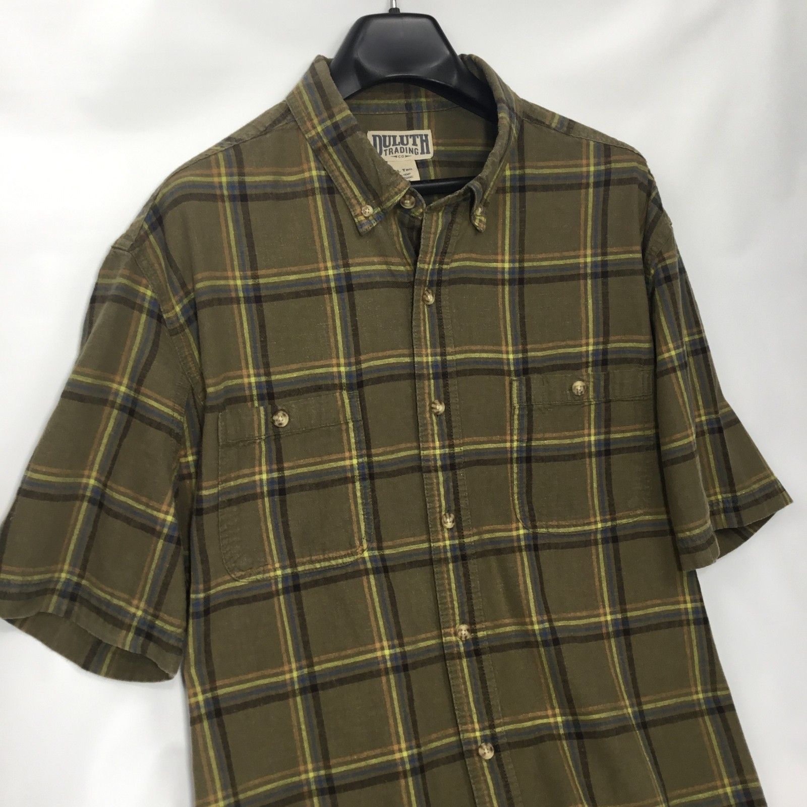 Duluth Mens Hemp Organic Cotton Shirt XLT Green Tattersall Short Sleeve Relaxed
