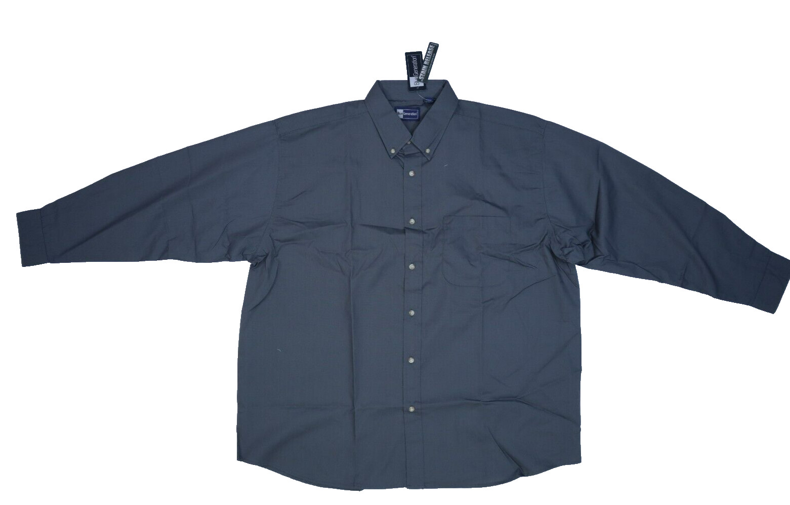 Blue Generation Long Sleeve Easy Care Poplin Graphite Grey Button Front Mens 2XL