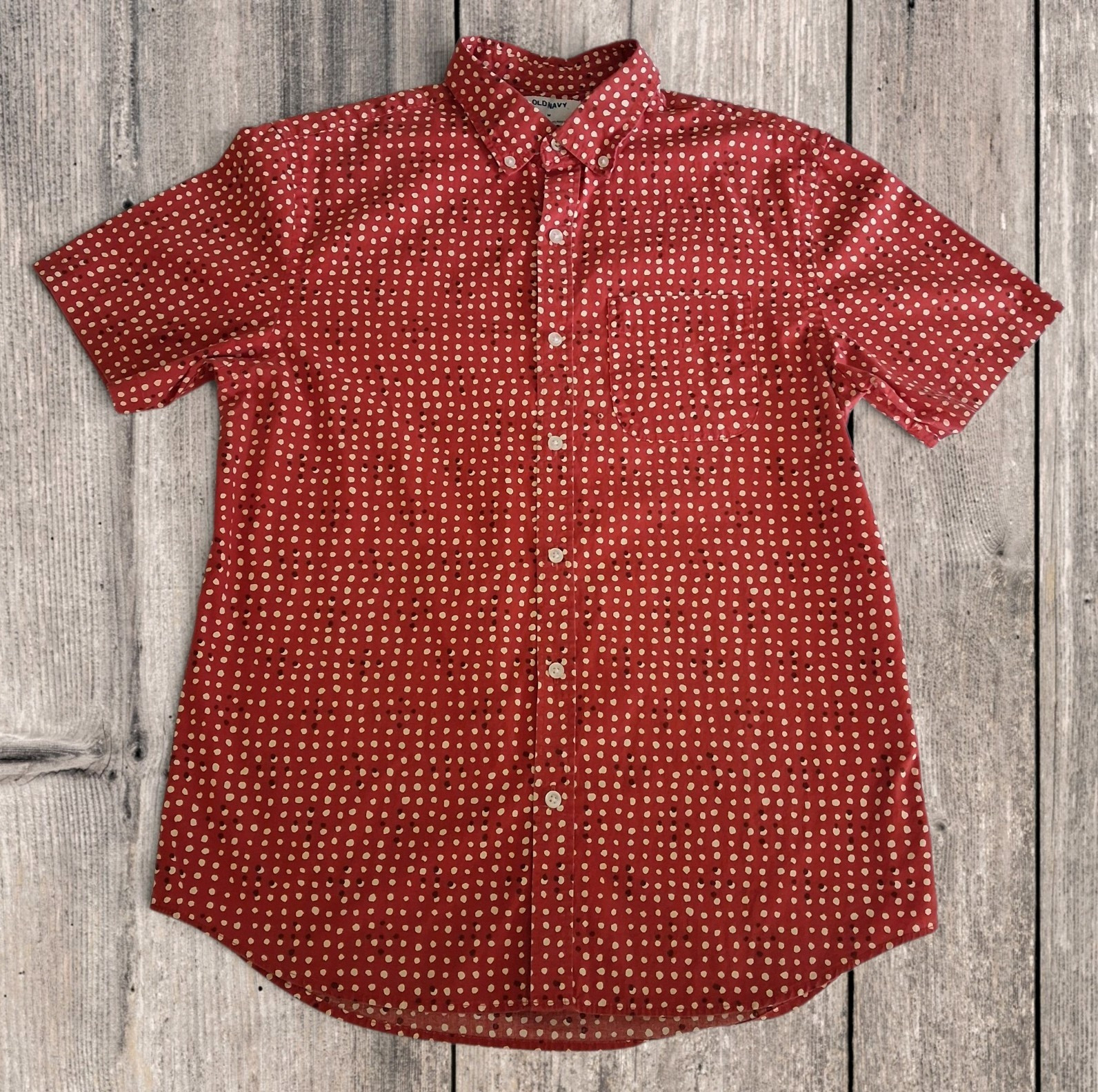 Old Navy SS Perfect Fit Men’s M Short Sleeve Polka Dot Button-Down Pockets