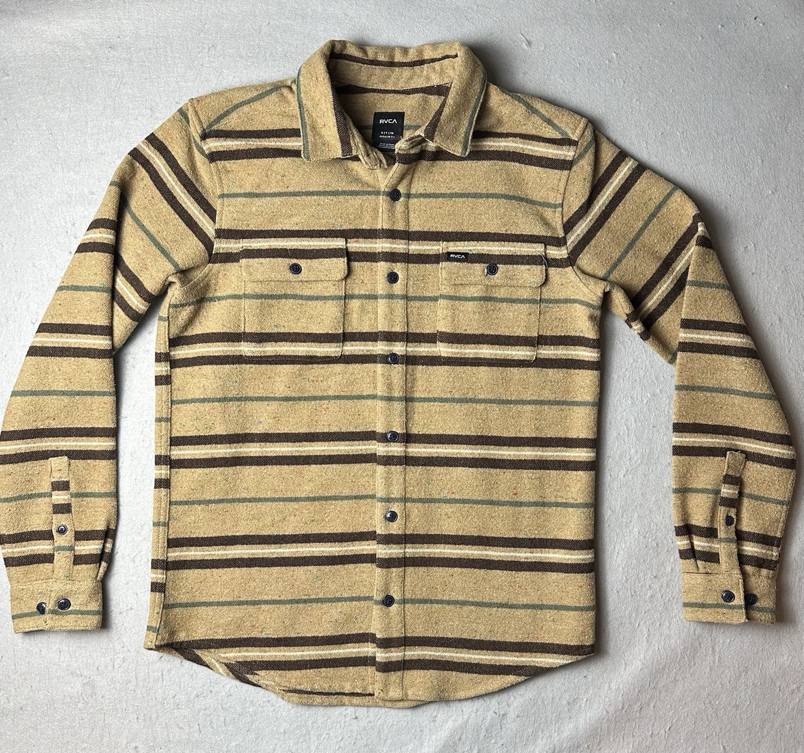 RVCA Blanket Flannel Shirt Men’s Small Brown Striped Wool Blend Heavy Button Up