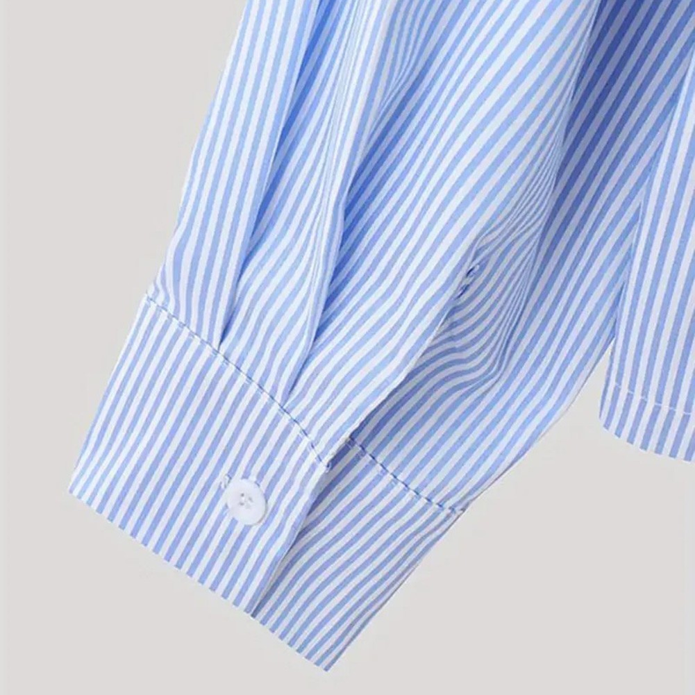 Men Stripe Lapel Long Sleeve Shirt Korean Streetwear Loose Fit Regular