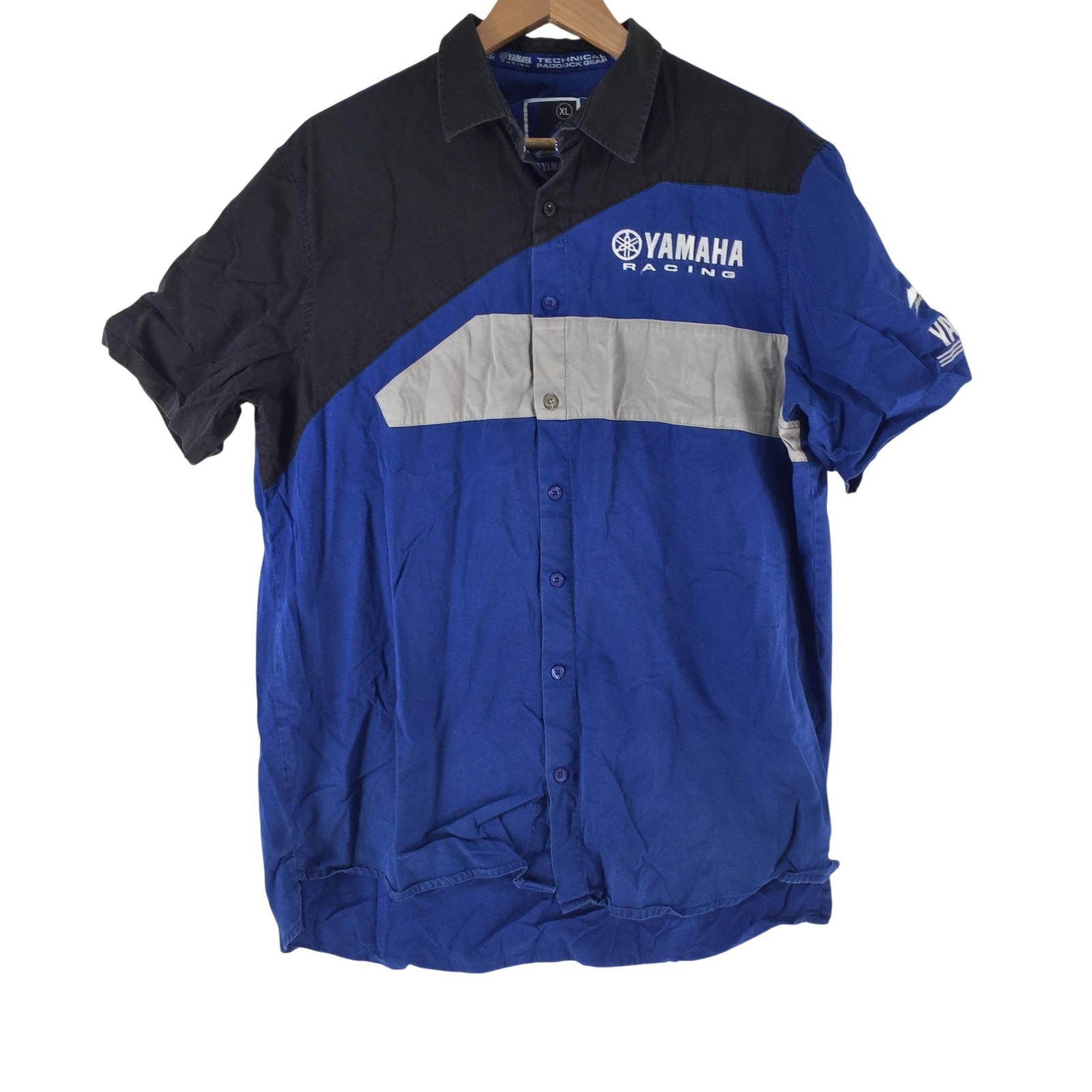 Yamaha Racing Shirt Mens XL Blue Colourblock Button Up Short Sleeve 129324
