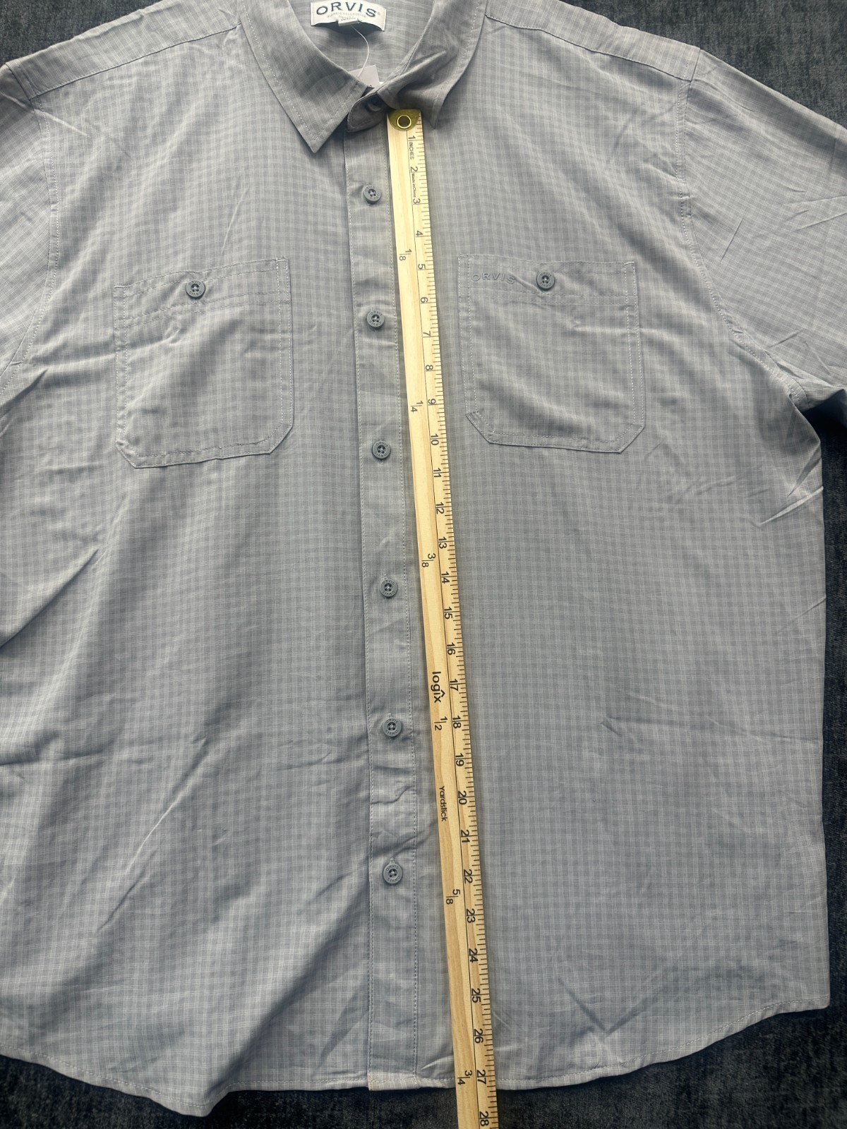 Orvis Shirt Men 2XL Gray Plaid Woven Relaxed Fit UPF 30 Sun Protection Button Up