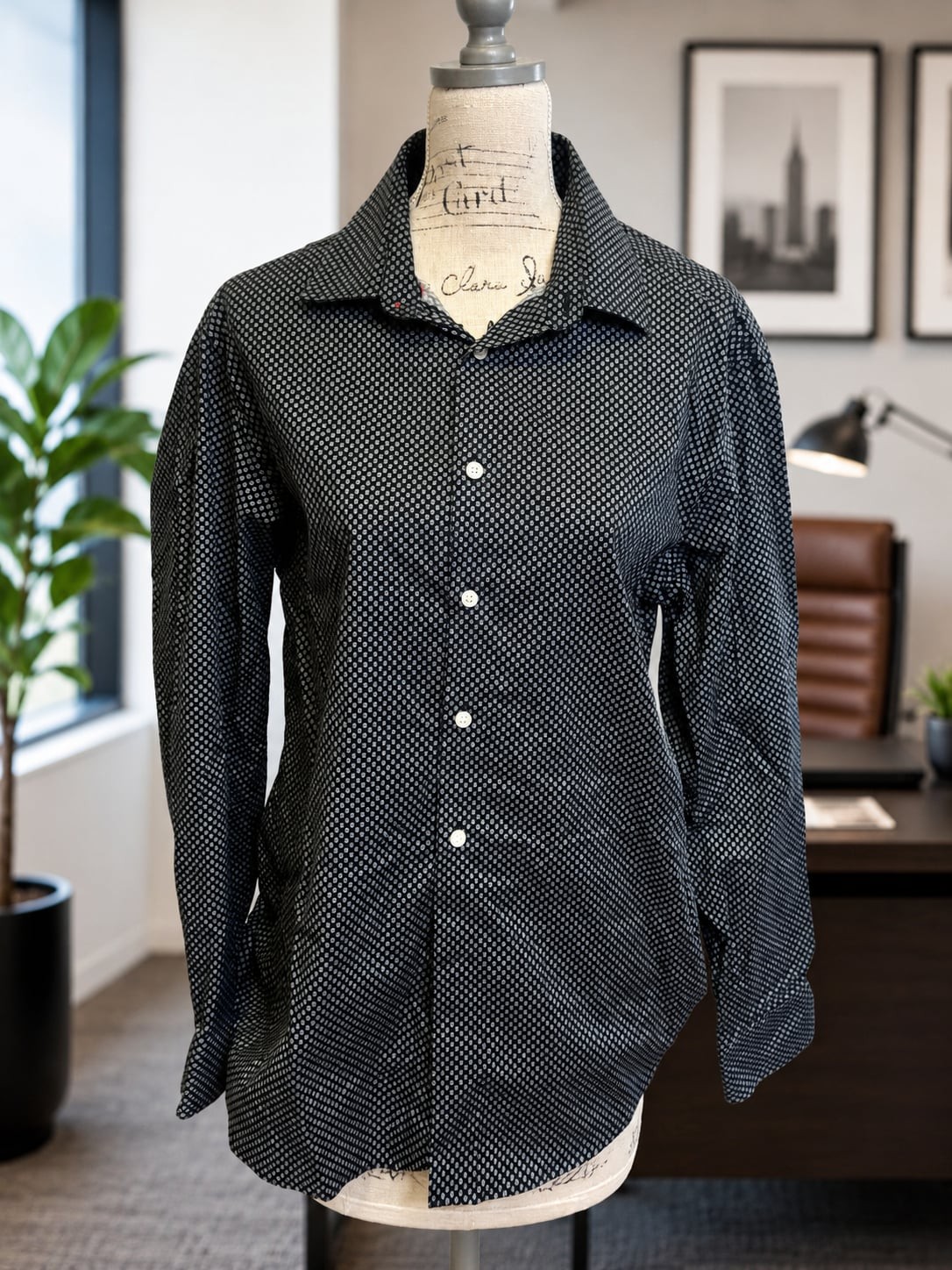 Egara Large Slim Fit Black with White Polka Dot Print