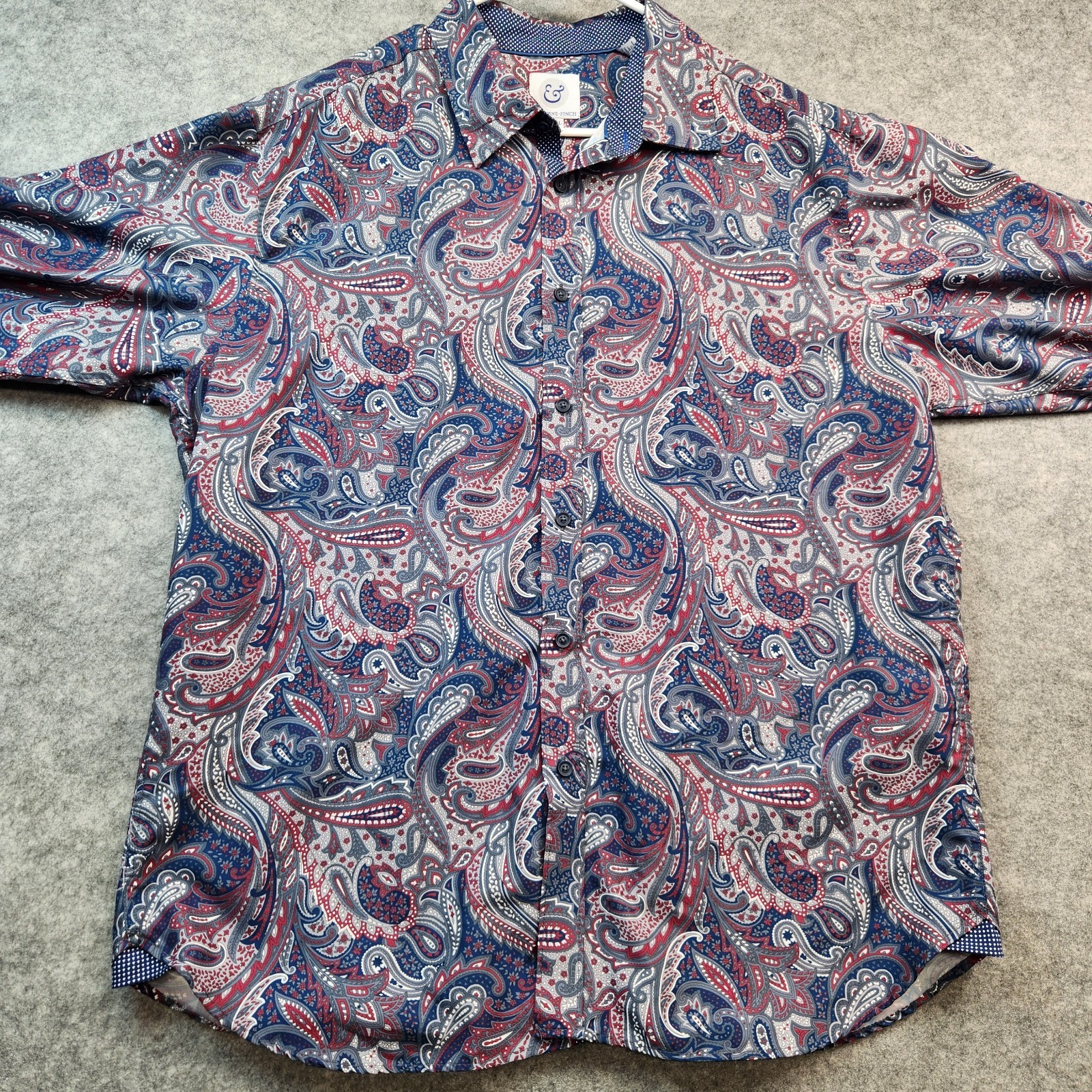 Kilburne Finch Mens XXL Blue Red White Gray Paisley Flip Cuff Long Sleeve Shirt