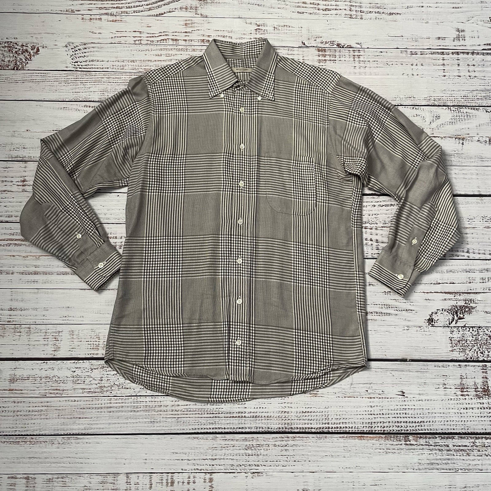 Burberry London Shirt Mens Medium Brown Nova Check Plaid Button Down Made In USA