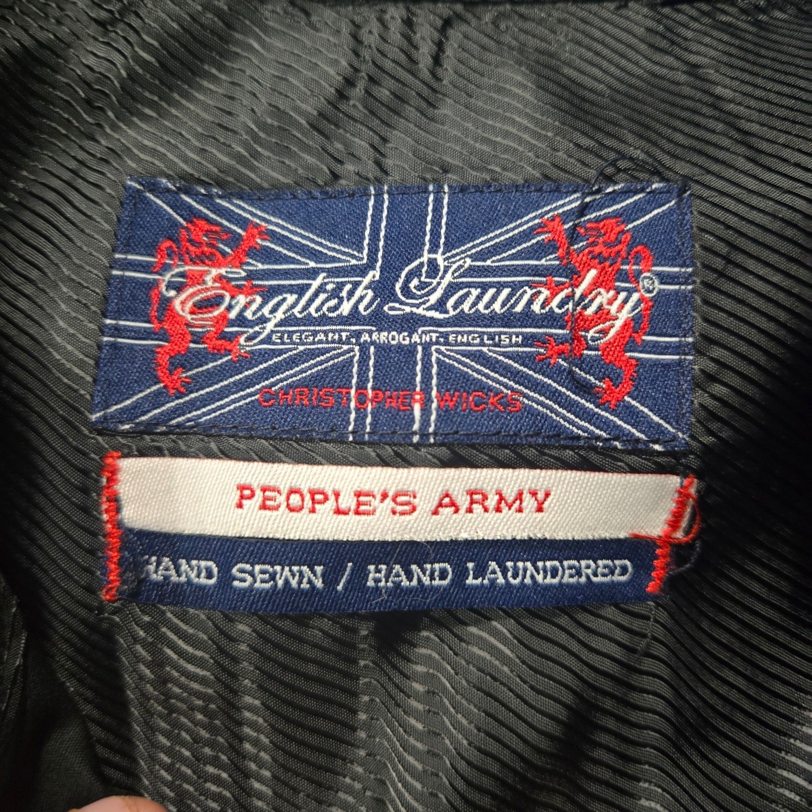 English Laundry Peoples Army Black Military Crest Button Down Shirt Mens Large