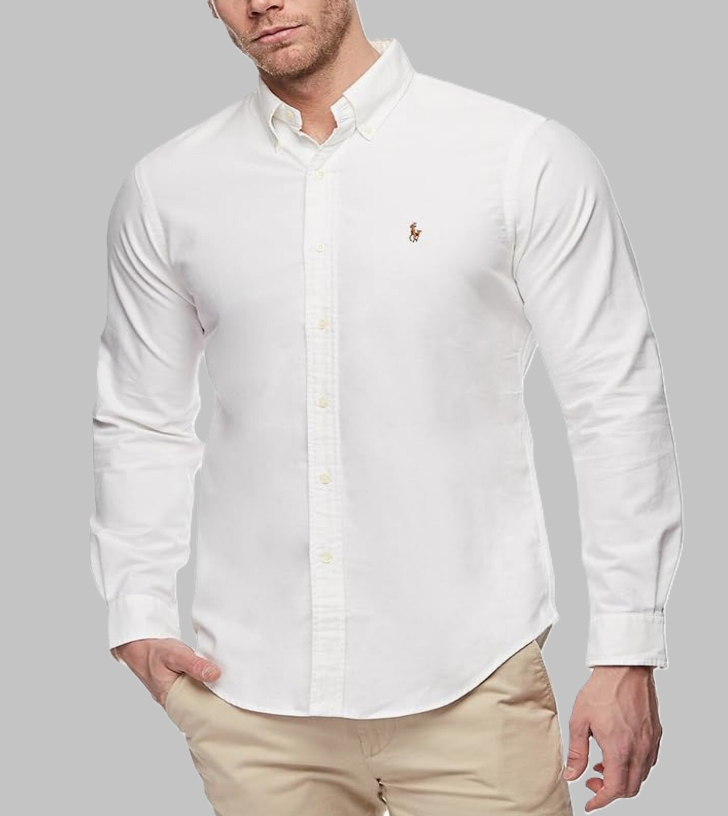 *NWT- POLO RALPH LAUREN Mens Classic Oxford Button Down Long Sleeve Shirt- WHITE