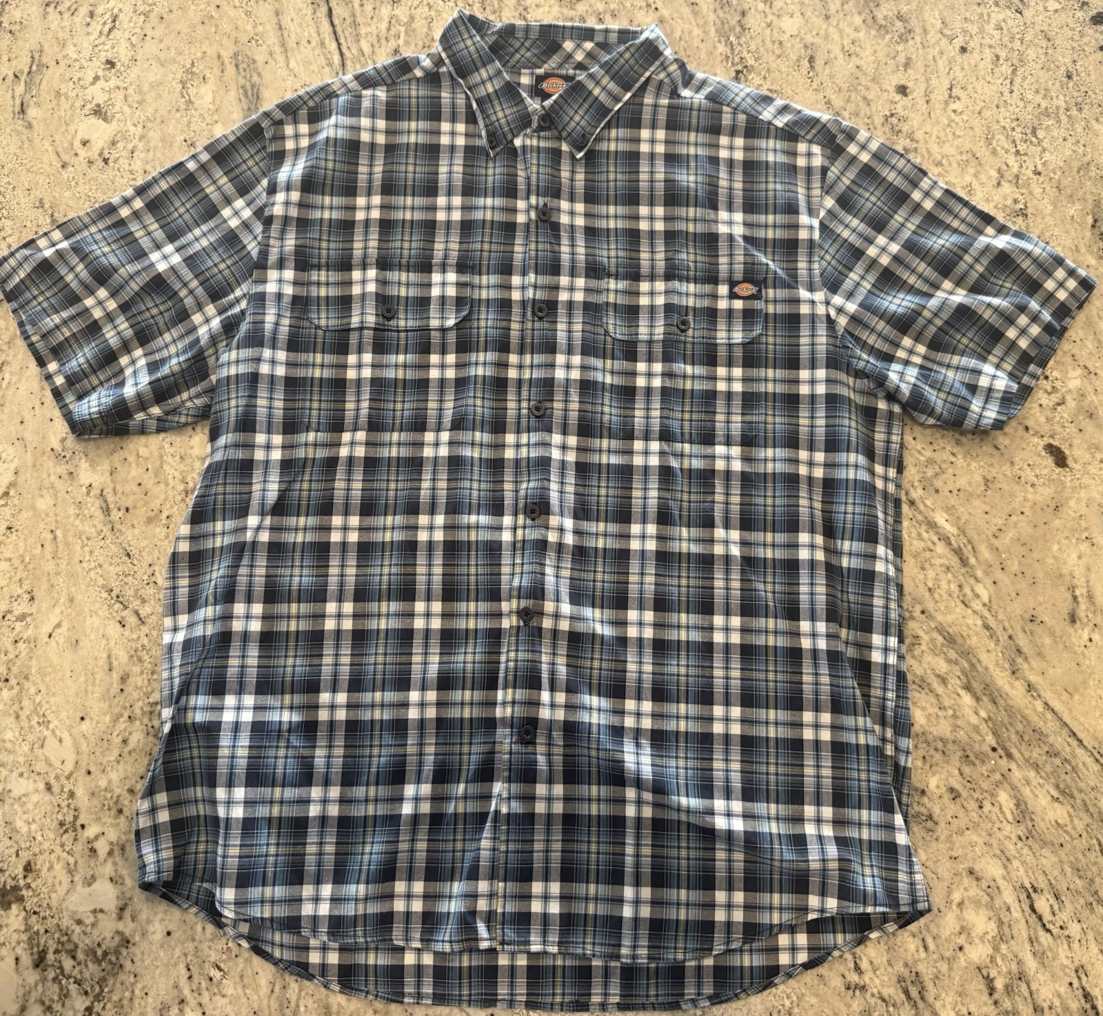 Dickies Blue Plaid Button-Front S/S Cotton/Poly Shirt 2XL (50-52)