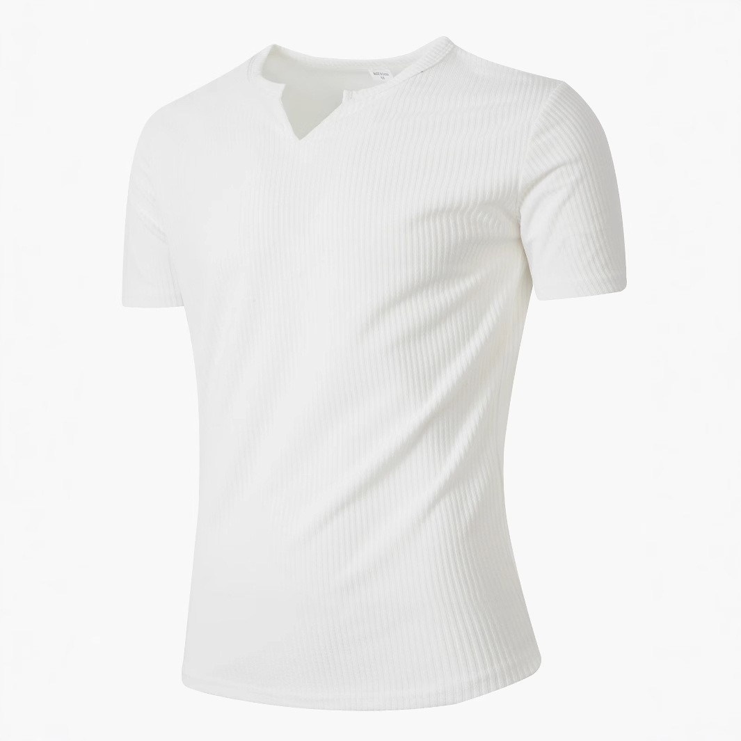 Summer V-neck outdoor sports daily light mature casual solid color T-shirt men