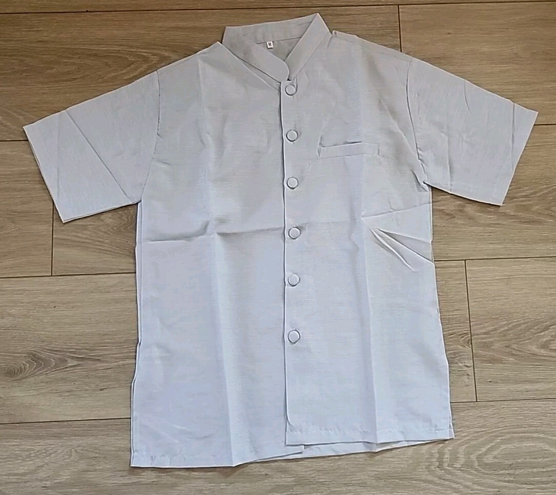 Mens Khmer Silk Mandarin Collar Shirts Short Sleeve 100% Silk Casual Dress Sz. M