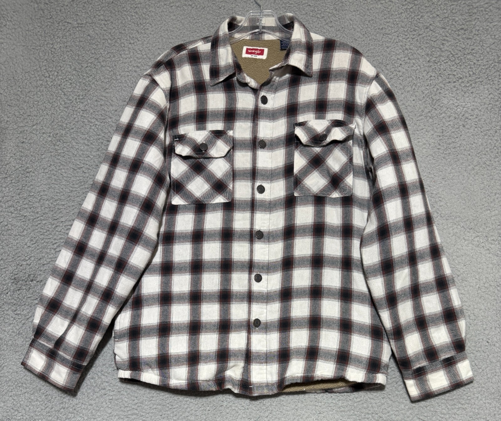 Wrangler Sherpa Lined Long Sleeve Heavyweight Button Plaid Shirt Mens Small