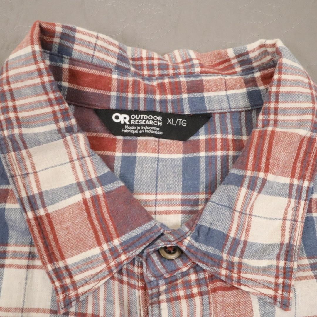 Outdoor Research Weisse Hemp Blend Plaid Shirt Mens XL Short Sleeve Button
