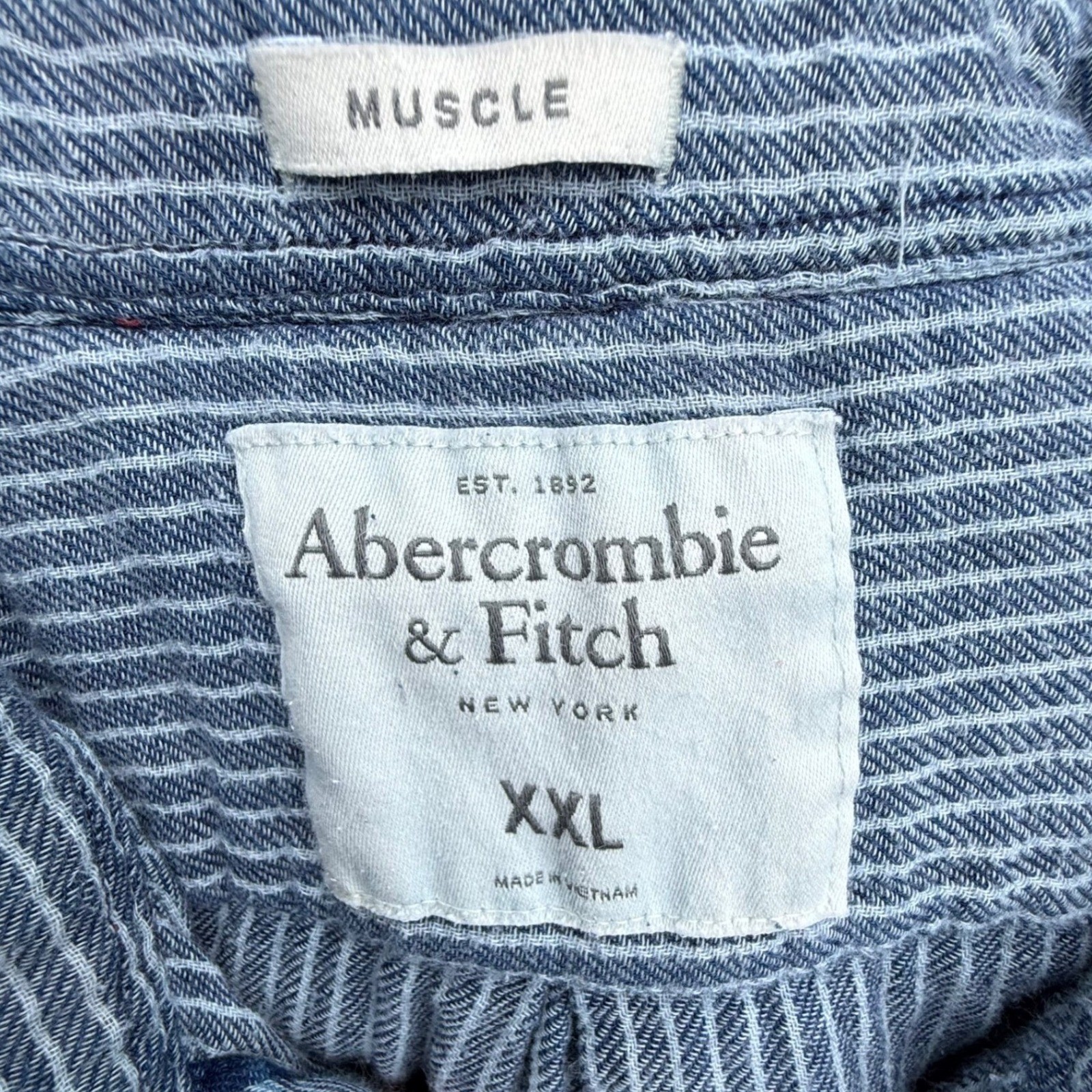 Abercrombie & Fitch Muscle Fit Plaid Flannel Shirt Mens XXL Blue Red Long Sleeve