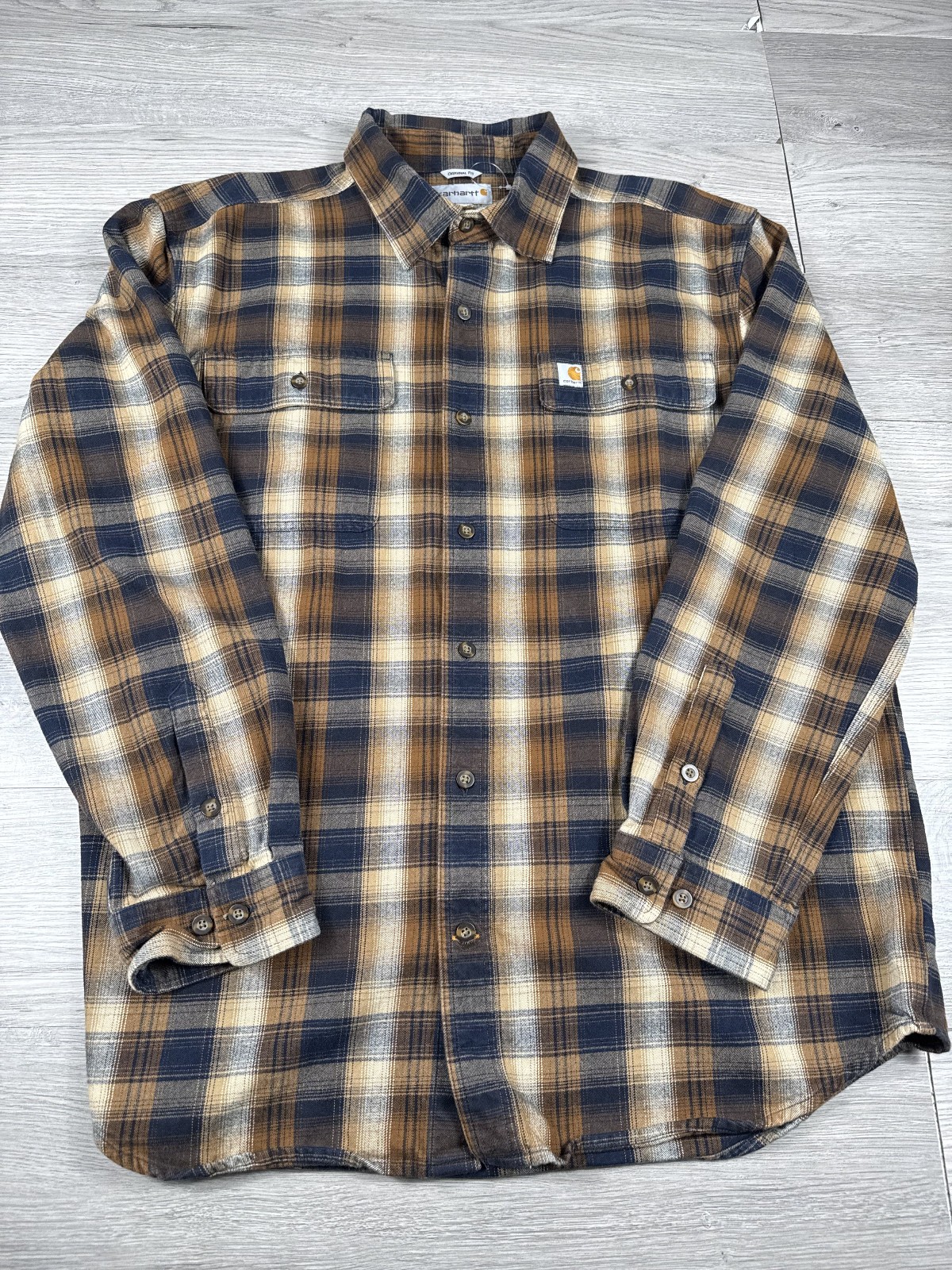Carhartt Shirt Mens L Blue Hubbard Flannel Heavy Triple Stitched Strong Work