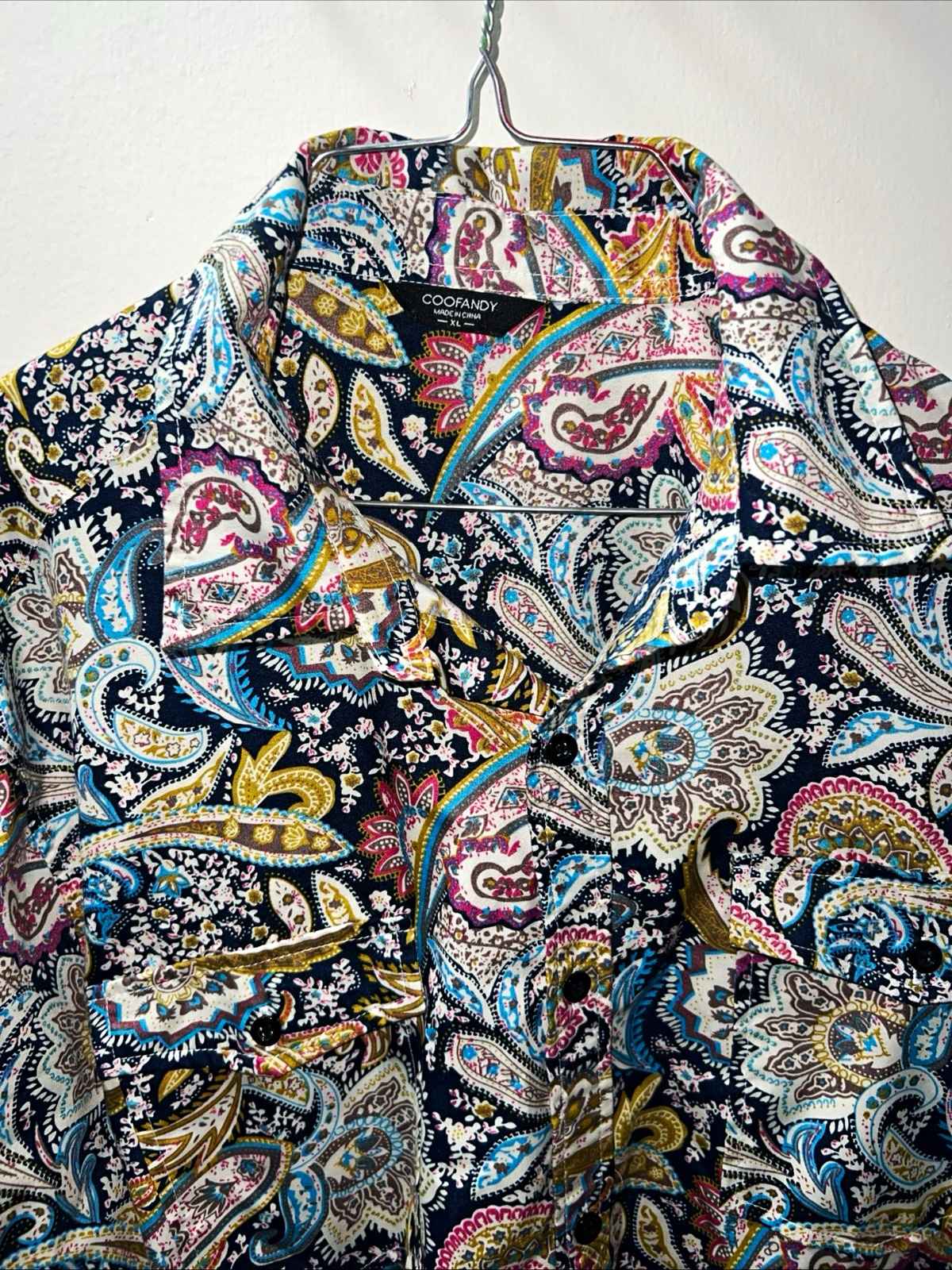 Coofandy Men’s XL Multicolor Paisley Woven Cotton Long Sleeve Collared Shirt