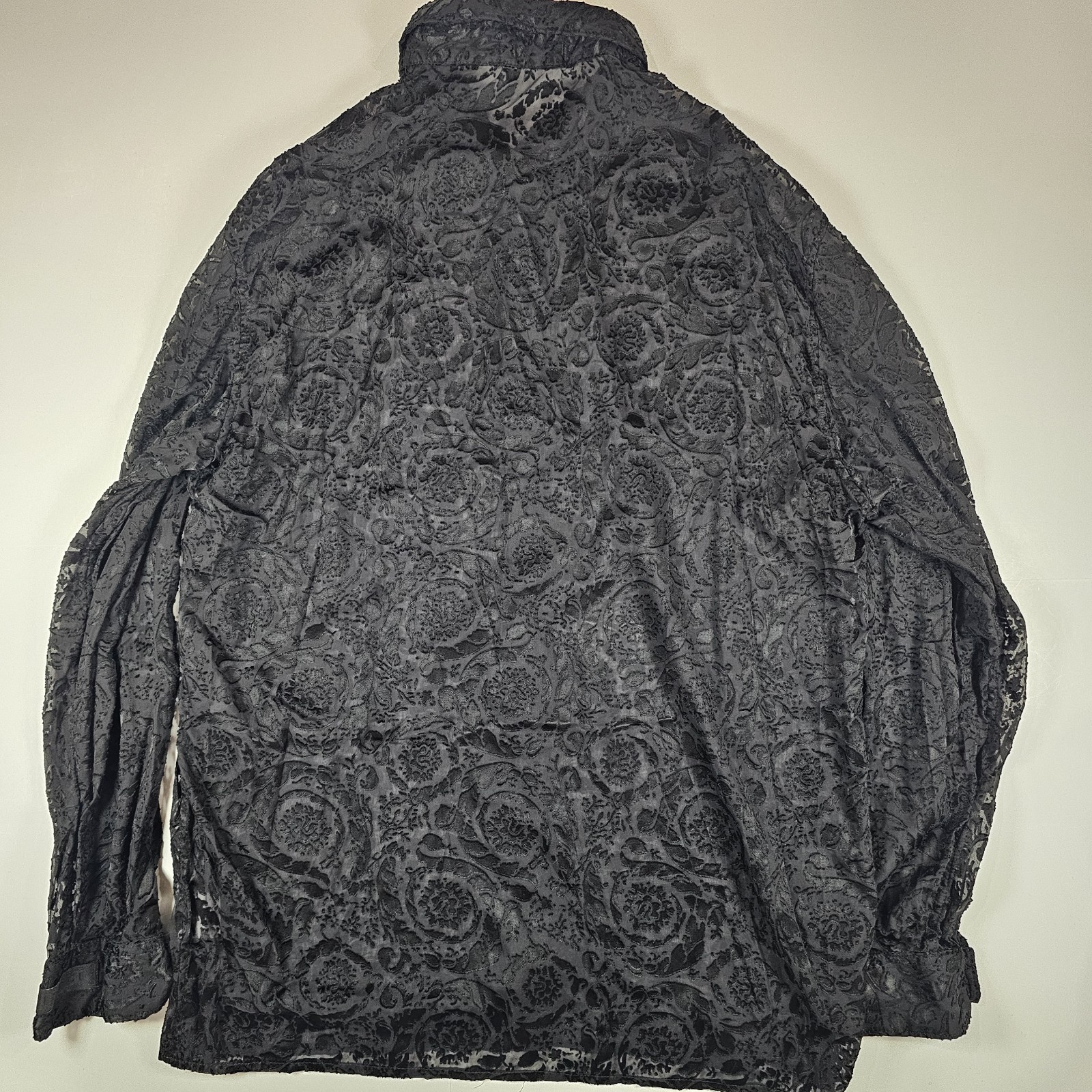 Versace Barocco Devore Silk Blend Sheer Button Up Shirt Men’s Size 52 XL Black