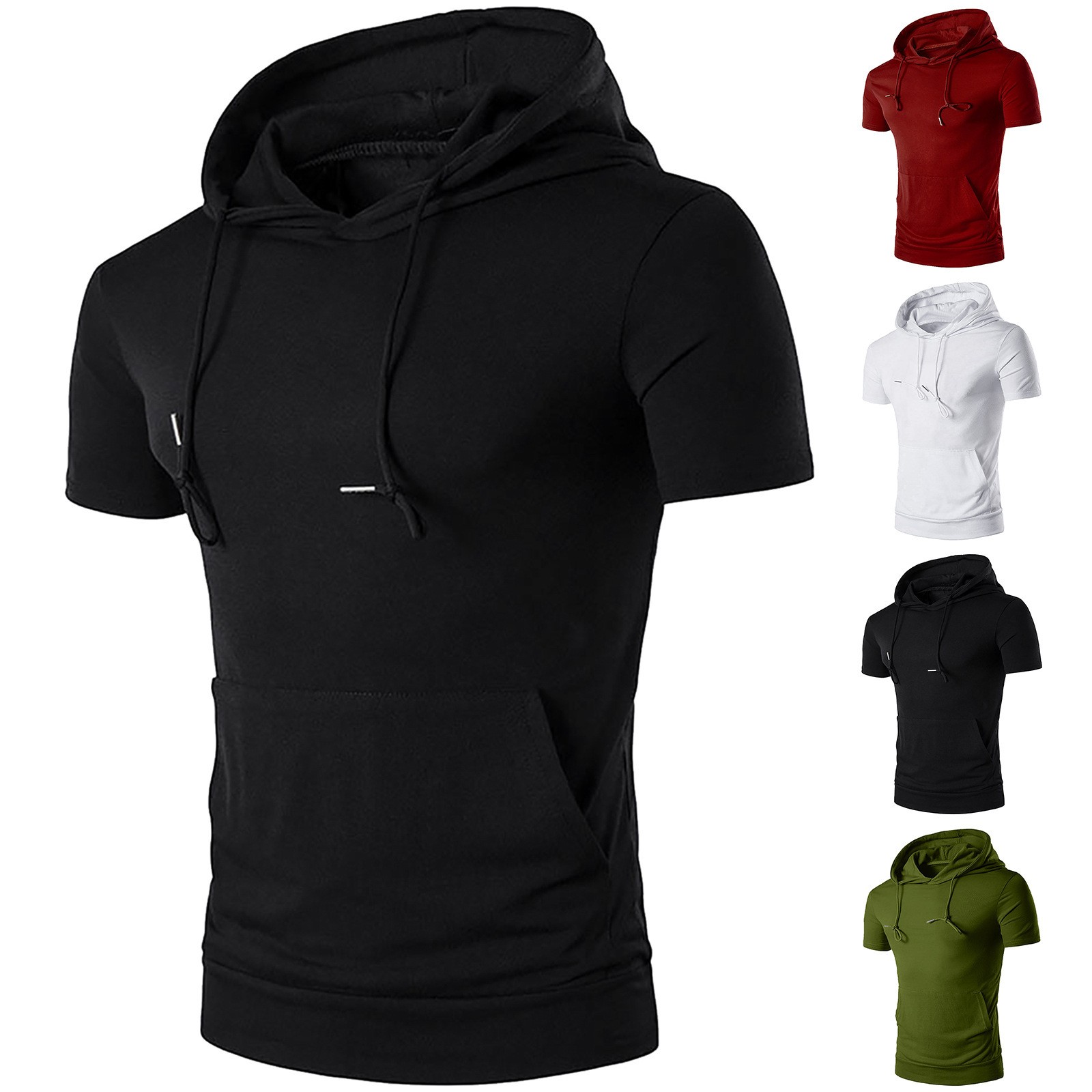New summer solid color hooded casual sports T-shirt
