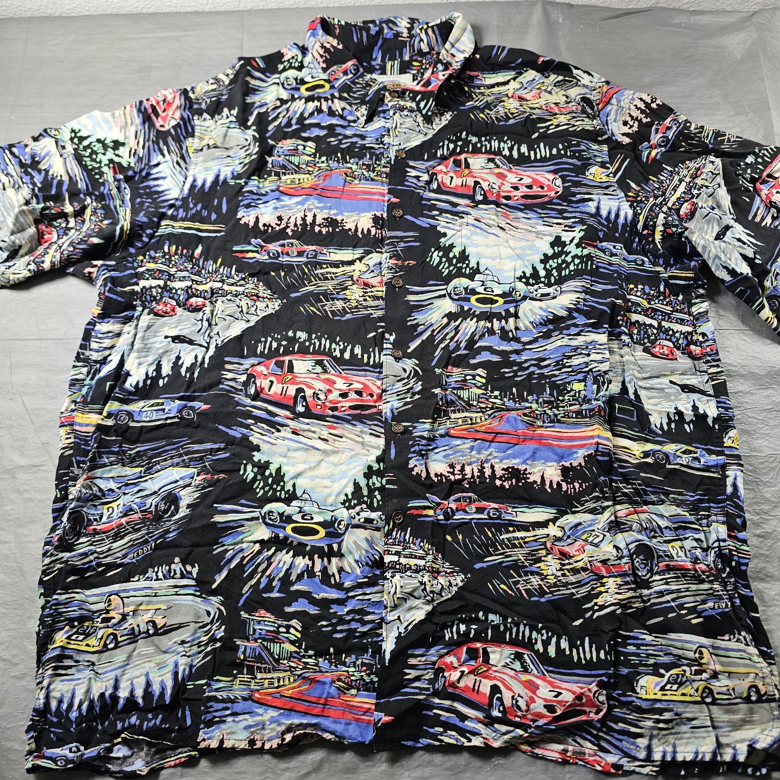 VTG Reyn Spooner Art Of Eddy Y Porsche Ferrari Race Car Hawaiian Shirt Mens XXXL